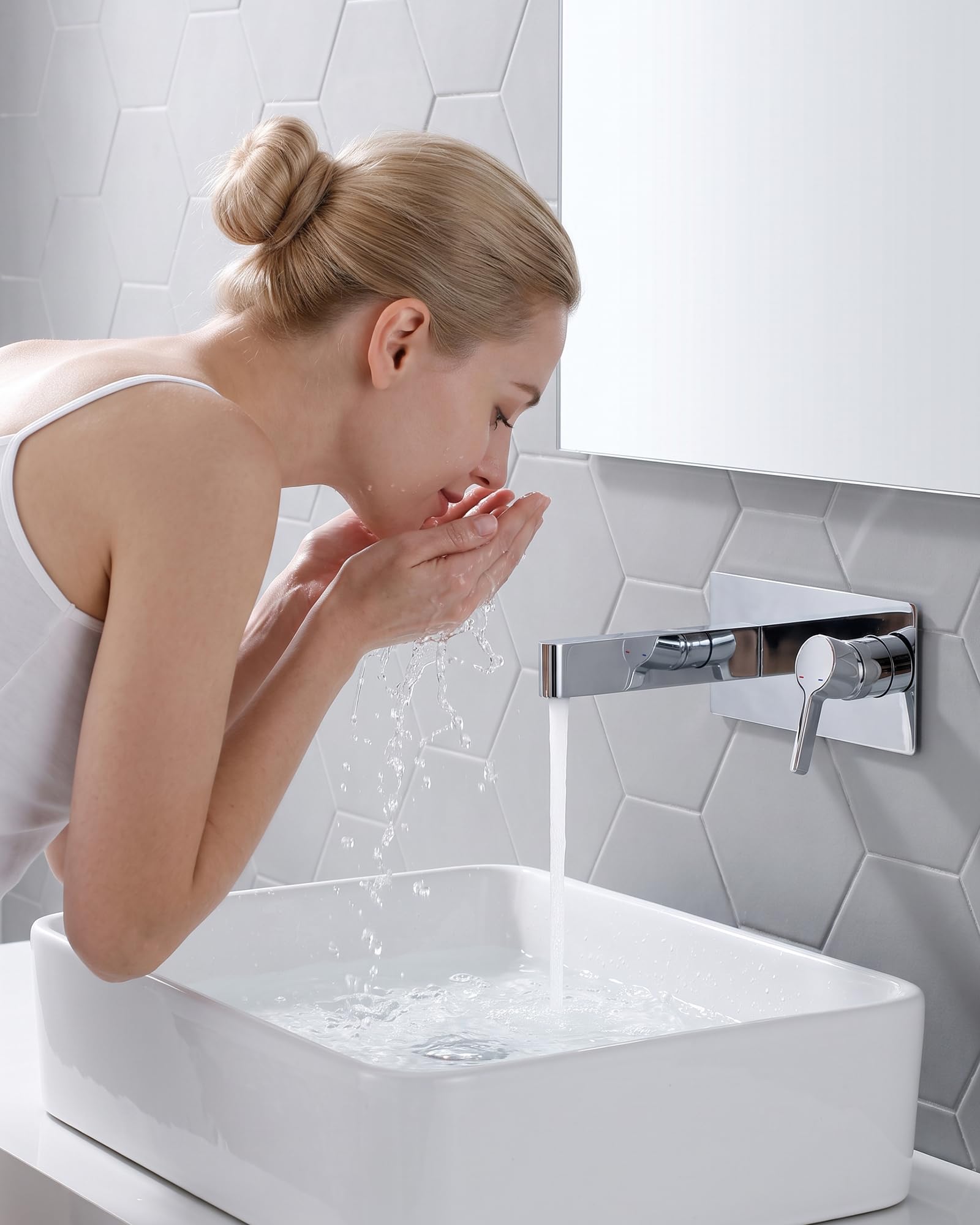 ARCORA Grifo de Lavabo Empotrado de Cobre y Acero Inoxidable, Monomando, Montaje en Pared, con Aireador, Montaje Empotrado para Lavabo, Cromado