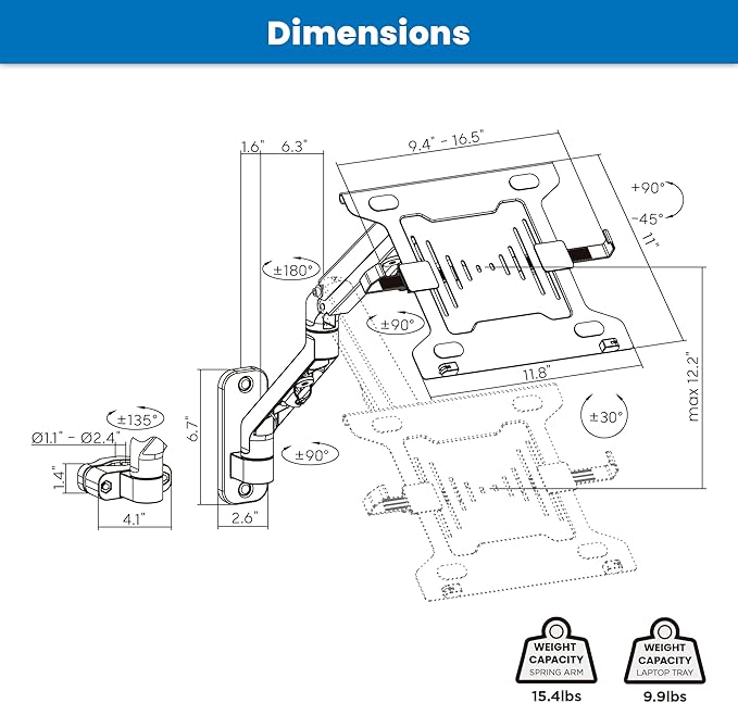 Mount-It! Brazo Ergonómico para Portátil Montaje en Pared o Poste miniatura 7