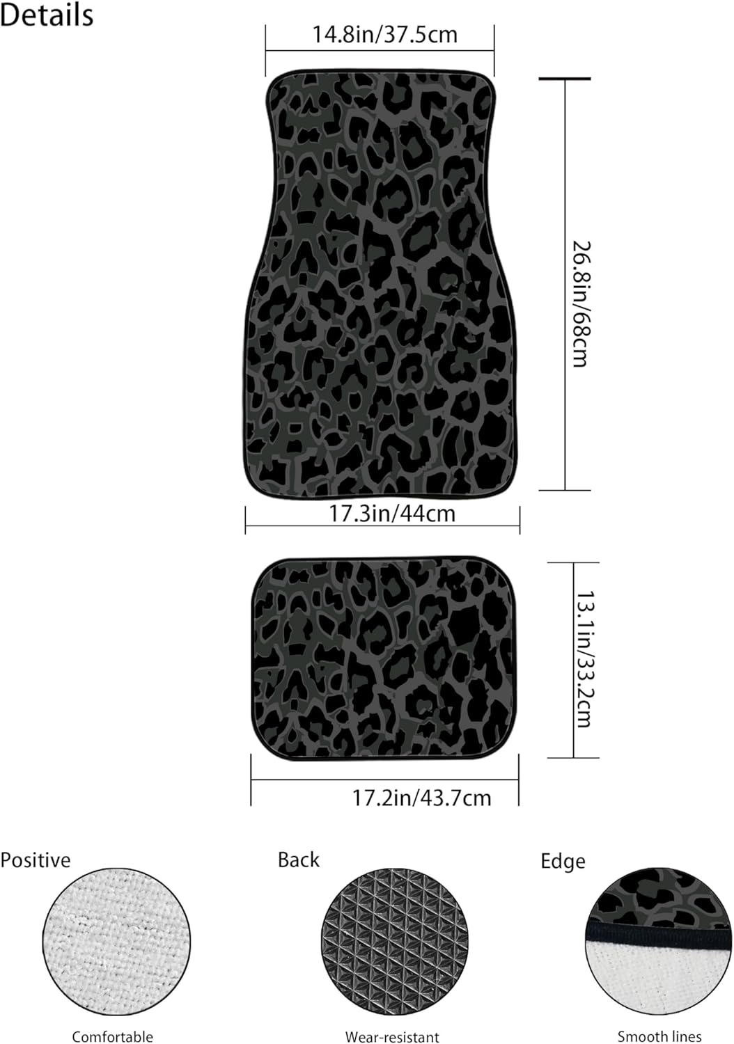 Leopard Print Car Floor Mats Set of 4,Black Grey Green Leopard Skin Wildlife Fur Cheetah Print Vehicle Front Rear Carpets Mats Universal Car Rugs Dark Animal Skin Texture Car Accessories - Image 2