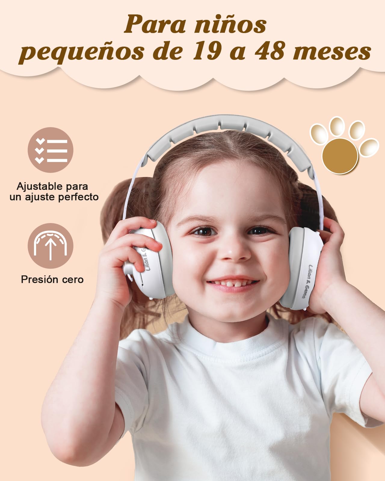 Lilian&Gema 2 en 1 Cascos Bebe Antiruido-Protectores auditivos para bebés,Diadema Ajustable, Antideslizante y sin Presión.Protección auditiva ideal para bebés de hasta 48 meses de edad