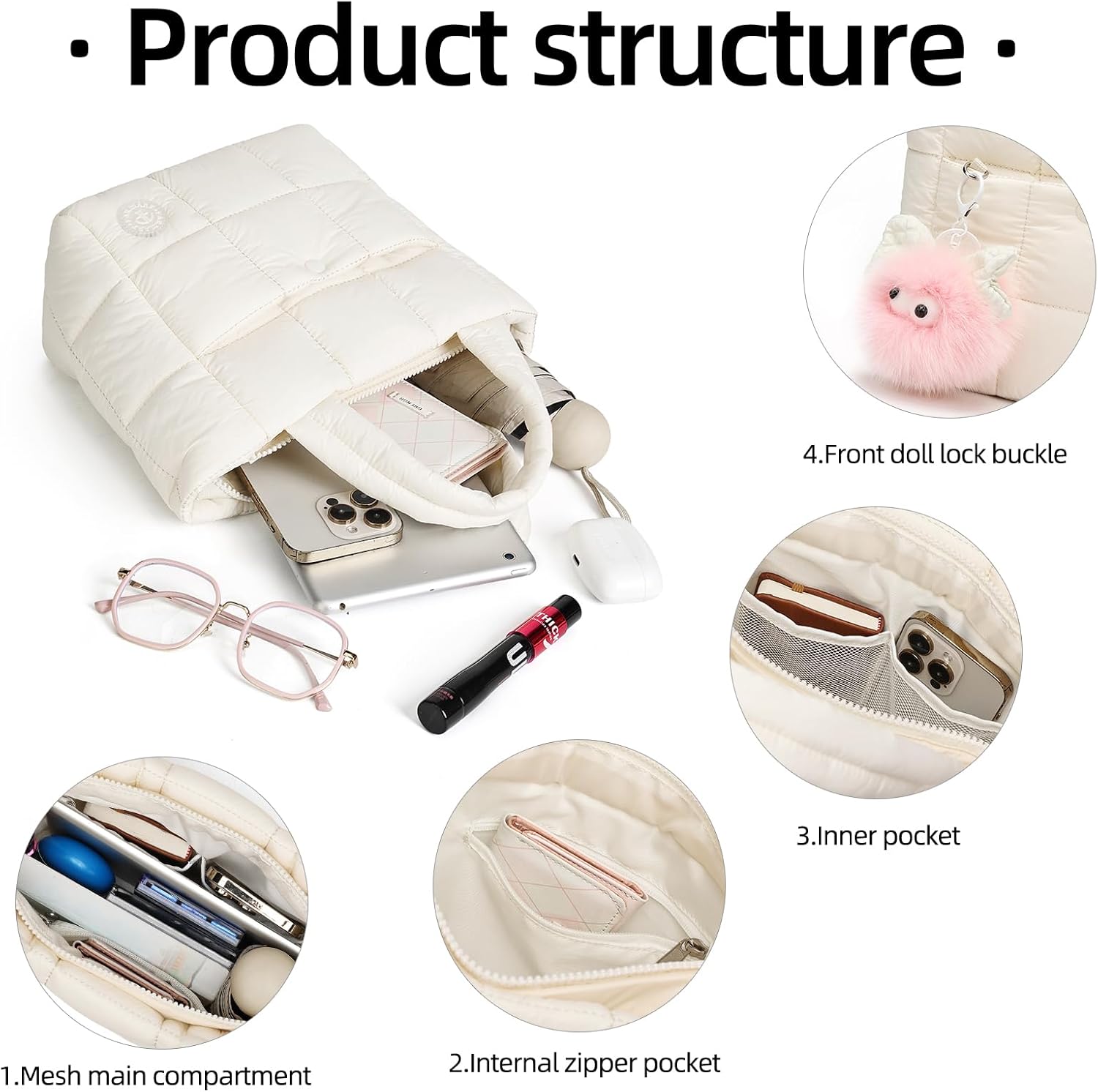 Mini Puffer Bag for Women Quilted Small Crossbody Purse Lightweight Puffy Shoulder Handbag with Adjustable Strap