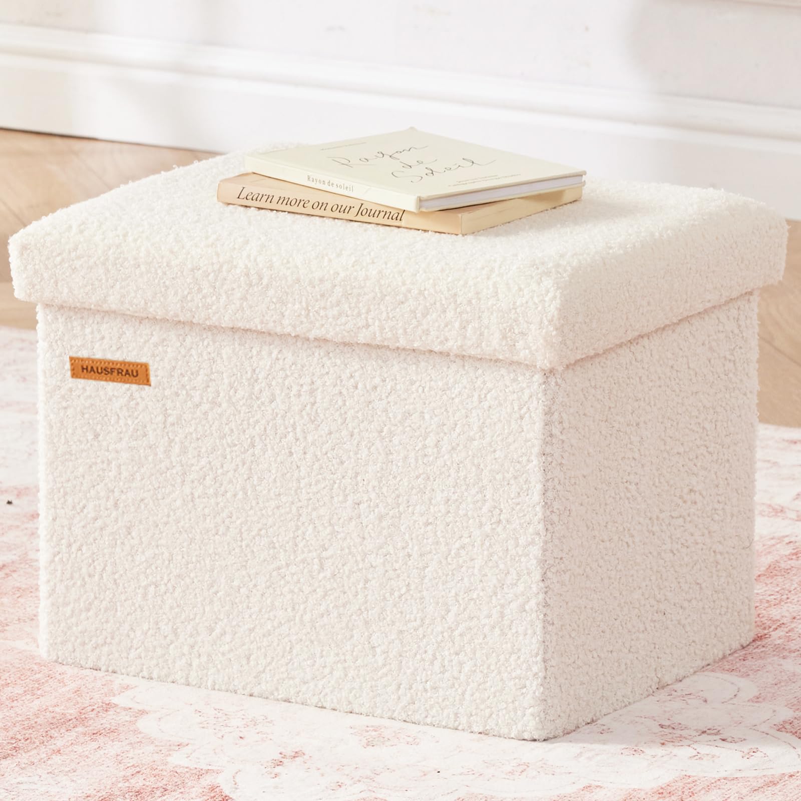 HAUSFRAU Ottoman with Storage Foot Rest Stool, Small Folding Footrest, Tufted Square Cube Seat for Living Room, Bedroom, Dorm, 12.2" x 16.5"x 12.2",