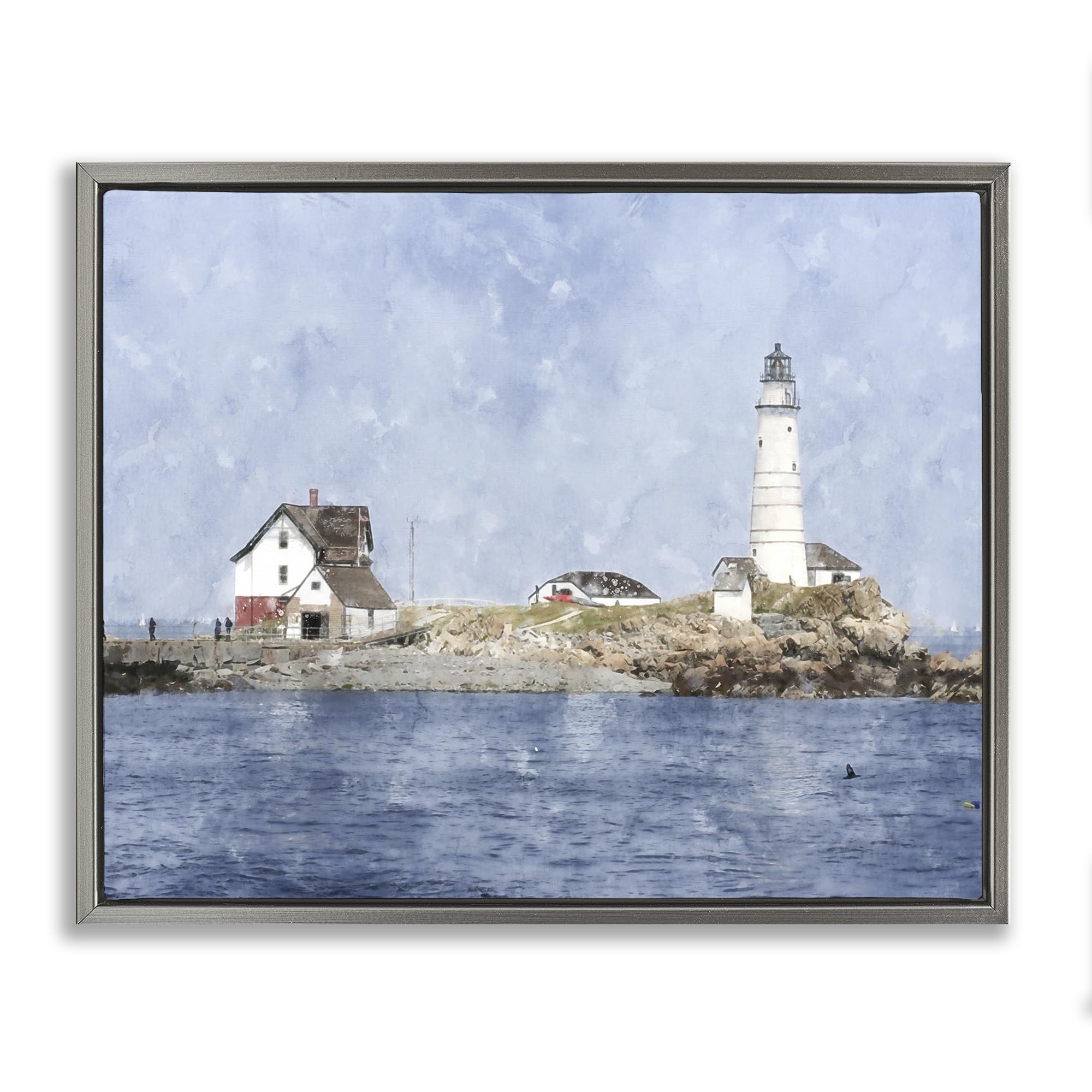 Stupell Industries 'Picturesque Lighthouse Island', Floating Frame Canvas Art, Gray, 31 x 25 Inches, Easy to Hang and Sturdy, Made in USA, by Kim Curinga