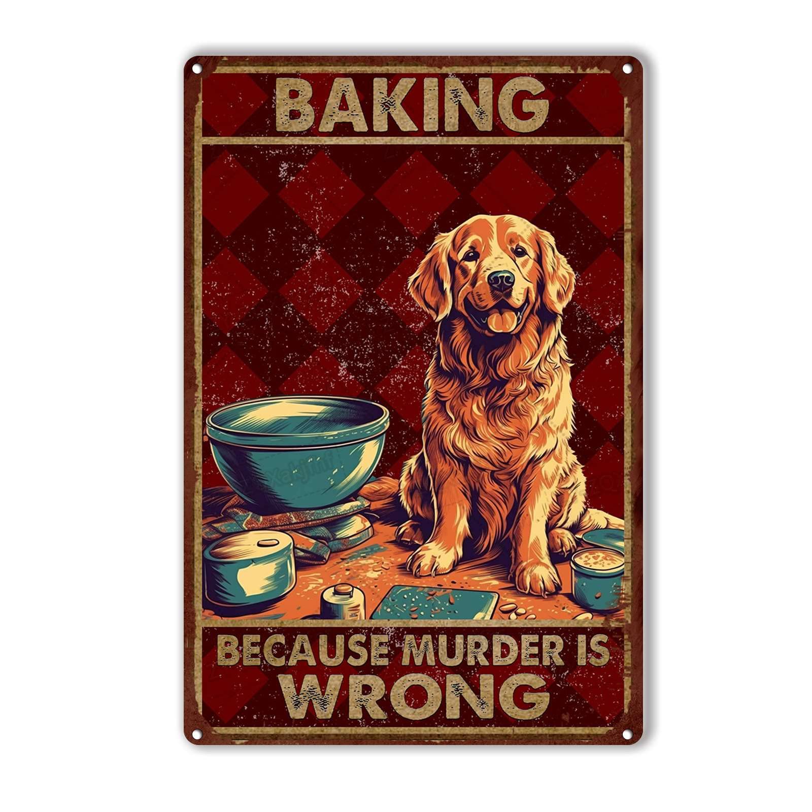 Metal Tin Sign Golden Retriever Baking Inspired Vintage Decorative Wall Plaque, Funny Kitchen Poster For Home Kitchen Living Room Bar Cafe Farmhouse Indoor Outdoor Patio Wall Decoration, 12x16 Inch