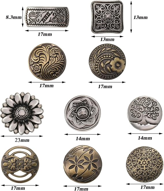 Syhood 80 Pcs Metal Buttons Mixed Vintage Style Buttons Antique Silver and Bronze Color Flower Round Button for Crafts Sewing DIY Decorations