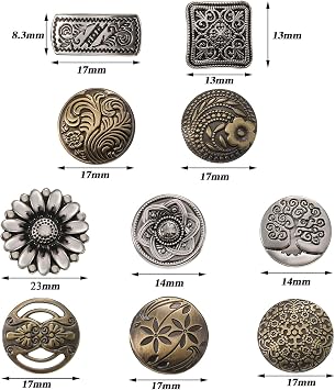 Syhood 80 Pcs Metal Buttons Mixed Vintage Style Buttons Antique Silver and Bronze Color Flower Round Button for Crafts Sewing DIY Decorations