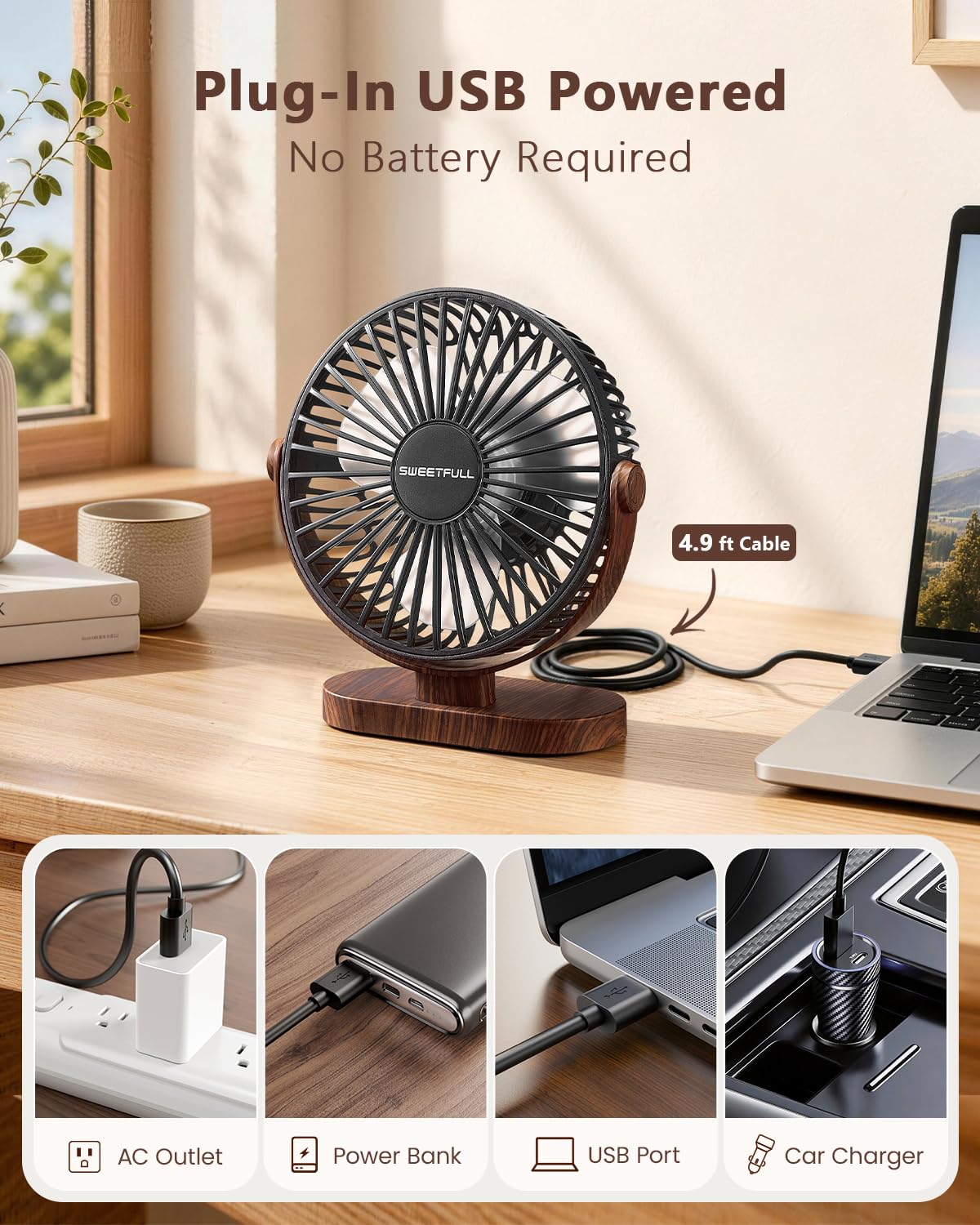 SWEETFULL Mini USB Desk Fan - Quiet & Portable -6
