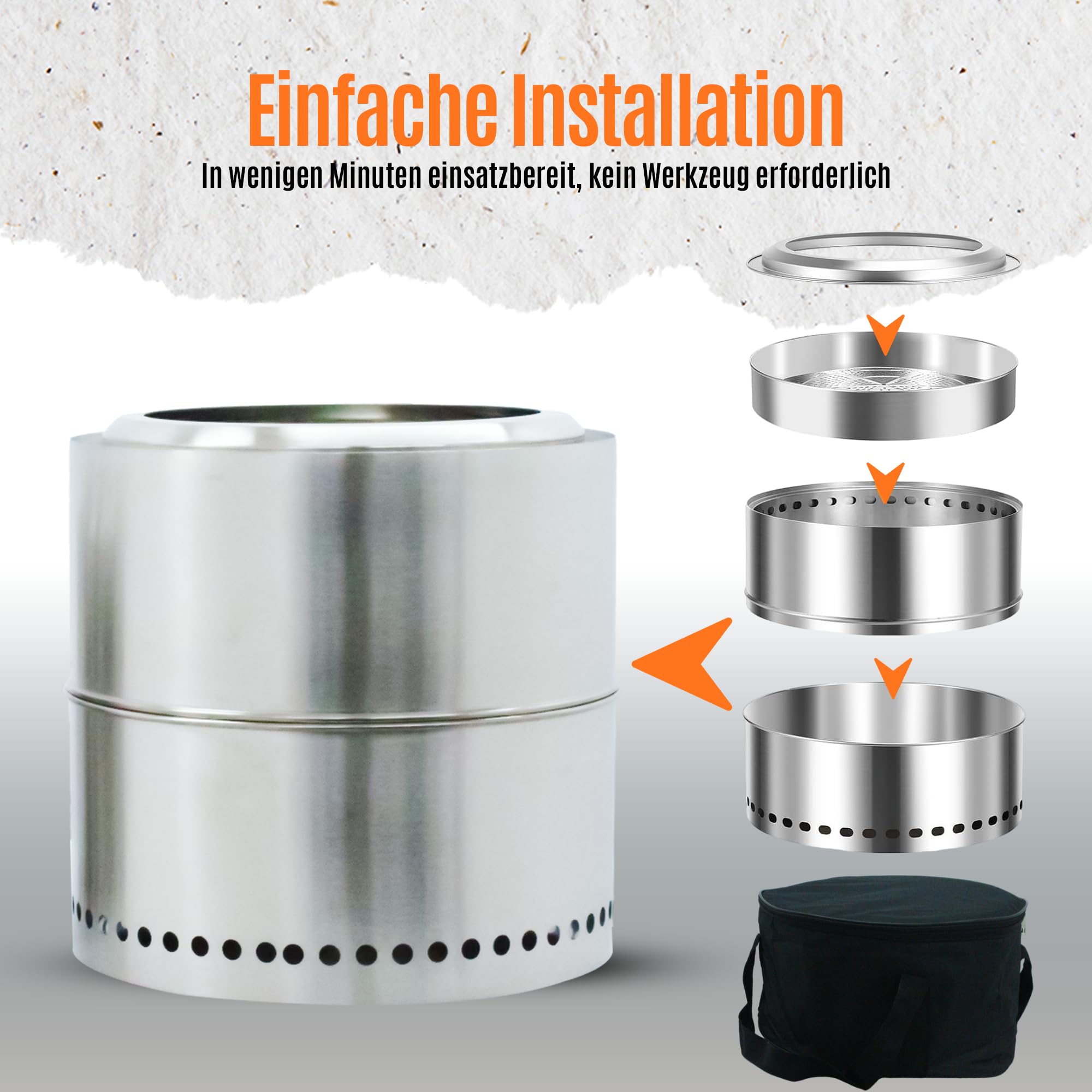 Feuerstelle, Feuerkorb, Feuertonne, Ø 37 cm, Deko für Garten,Terrasse und Balkon,Für Pellets/Holz, Edelstahl rauchfreier Camping-Tischkocher für die Vorstadt,Silber