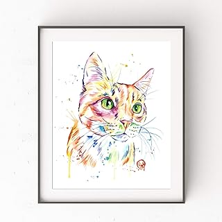 Orange Tabby Cat Art Print by Whitehouse Art | Cat Decor, Cat Gift for Cat Lovers, Pet Memorial Gift | Professional Print of Orange Tabby Cat Original Watercolor | Cat Mom | 5 Sizes
