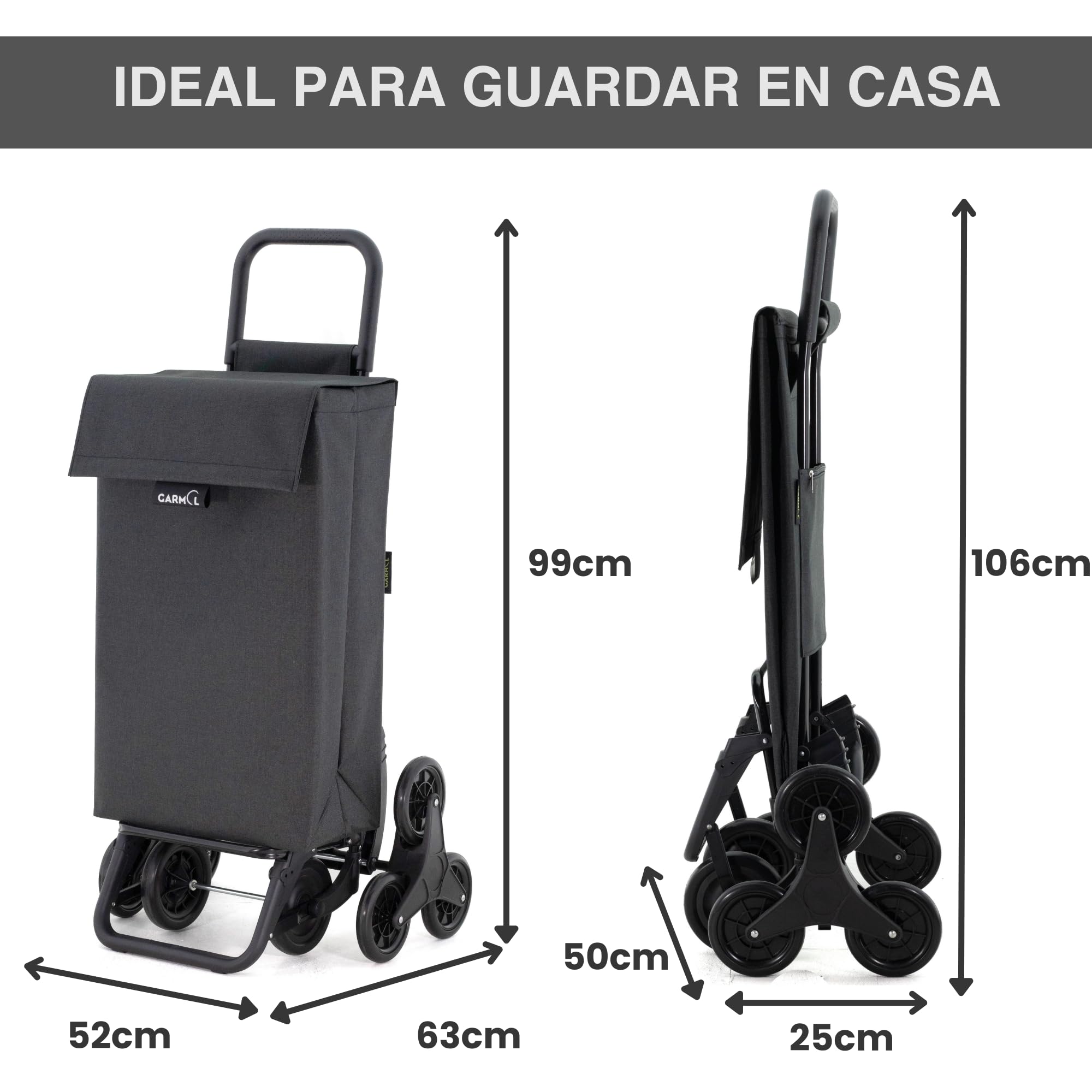 GARMOL Carro de la Compra Plegable 48 Litros | Carro de la Compra 8 Ruedas Gran Capacidad | Carrito Compra Plegable Color Negro