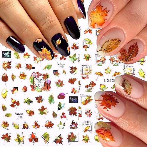 Miniatura 4 de 6 calcomanías de arte de uñas de otoño, calcomanías de uñas con láser 3D, calcomanías brillantes para uñas, diseño de hojas de arce doradas y