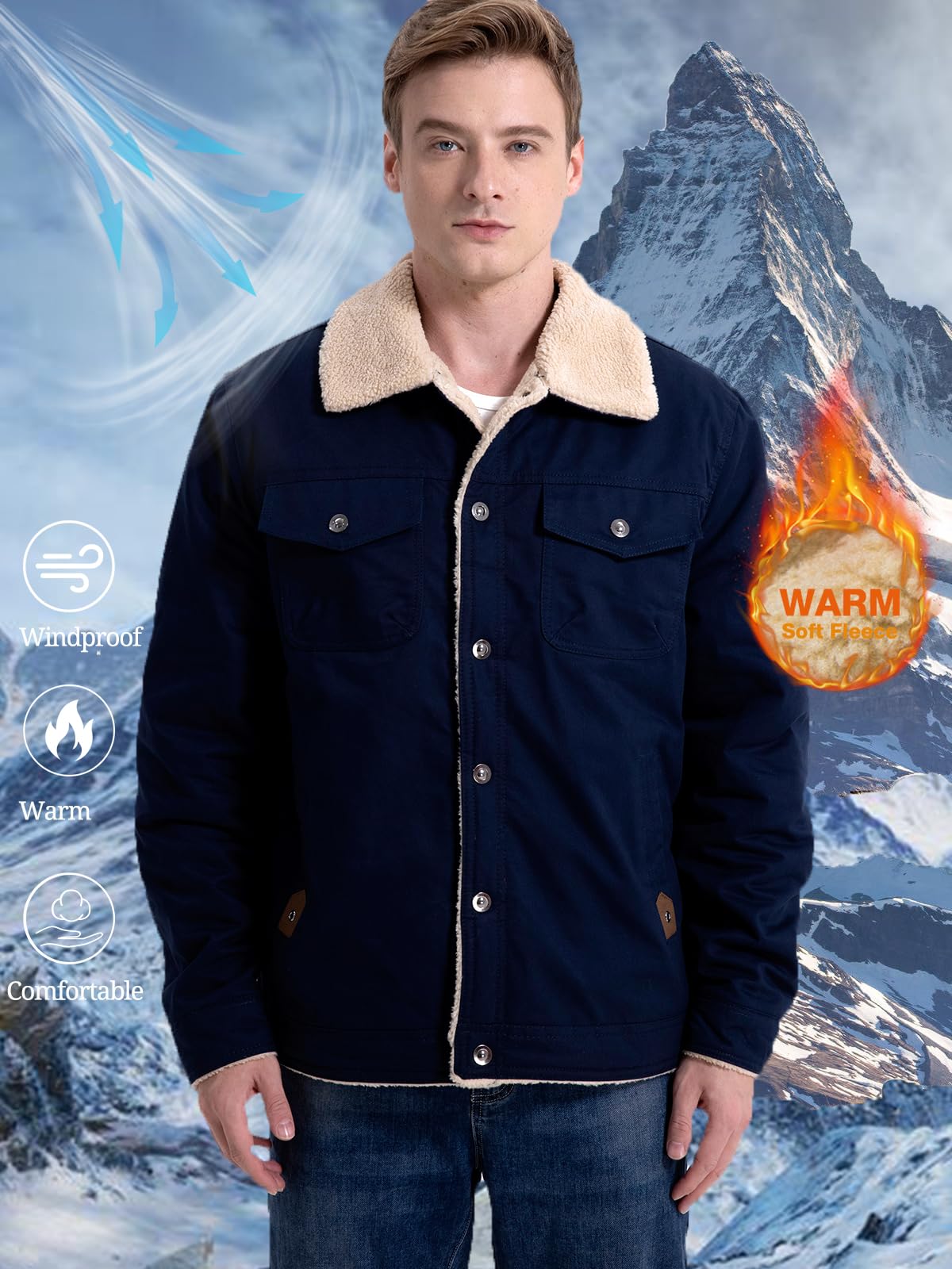 MANSDOUR Chaqueta cargo de invierno para hombre, chaqueta de algodón cálido con forro polar, chaqueta de sherpa, abrigo de trabajo militar para camionero