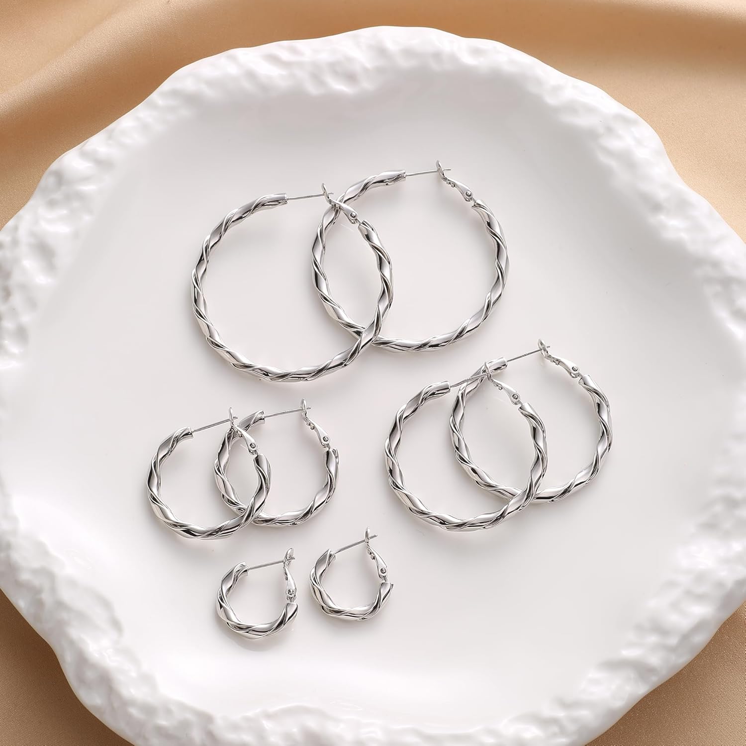 14k Gold Plated Hoop Earrings for Women, 925 Sterling Silver Posts Thick Twist Hypoallergenic Chunky Large Earrings 20mm 30mm 40mm 50mm - Image 5