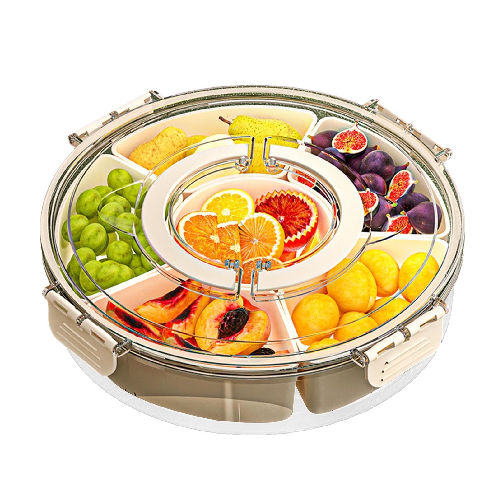 EHOTER Divided Serving Tray with Lid and Handle 2024 Snackle Box 6 Compartment Food Storage Container for Candy Fruit Nut Suitable for Party Picnic Platters Large Snack Spinner (New-1pcs)