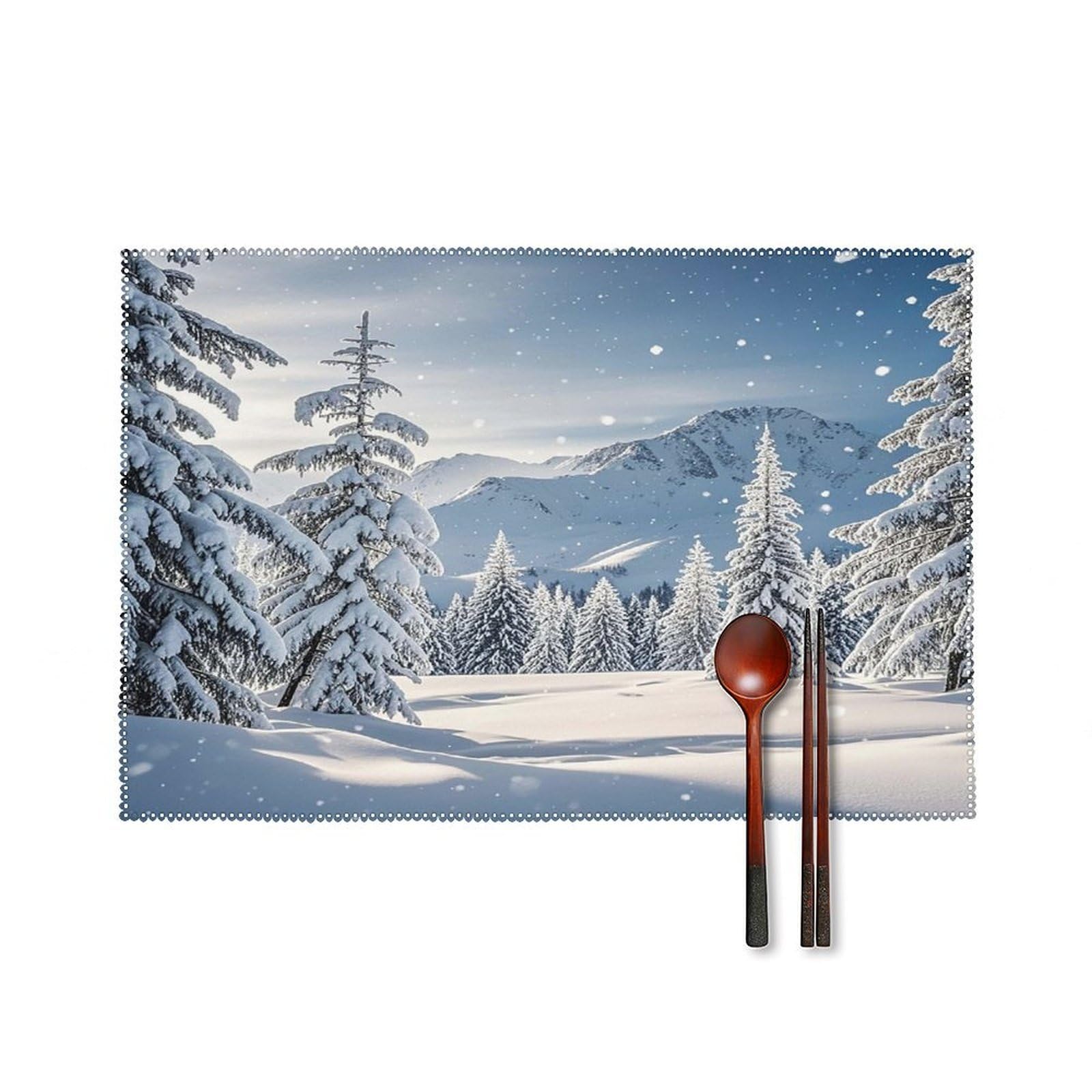 Winter Skiing Placemats Set of 6 Washable Farmhouse Dining Table Mat Non Slip Heat Resistant Non-Slip Place Mats Easy Clean Table Protective Placemats for Indoors & Outdoors