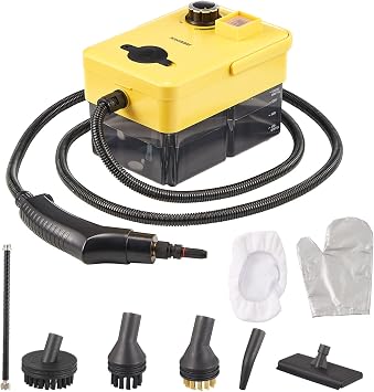 Handheld Steam Cleaner, 2500W High Pressure Power Steamer with Multiple Attachments, Portable Steam Cleaner for Kitchen, Bathroom, Upholstery & Curtains, Chemical-Free Yellow, Black