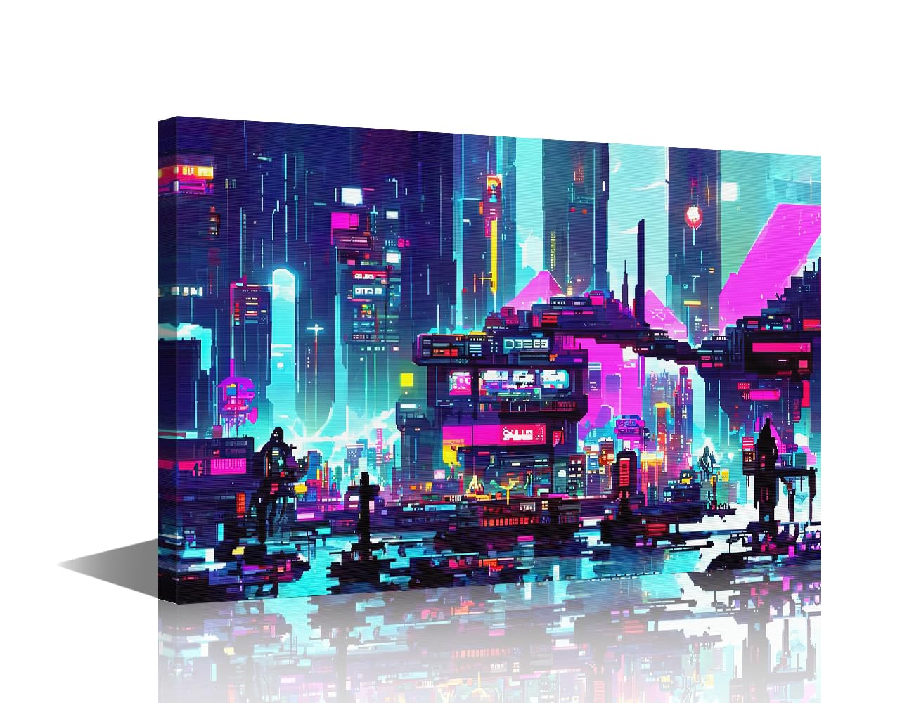 TISHIRON Cyberpunk Style Pictures for Living Room Neon Night in a Futuristic City Paintings Canvas Artwork 1 Piece Wall Art House Decor Stretched Ready to Hang 12x18 in