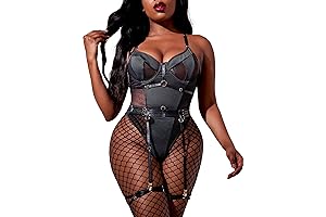 Women Lingerie Set with Garter Belt 3 Pieces Teddy Snap Crotch Bodysuit Exotic Lingerie Sets