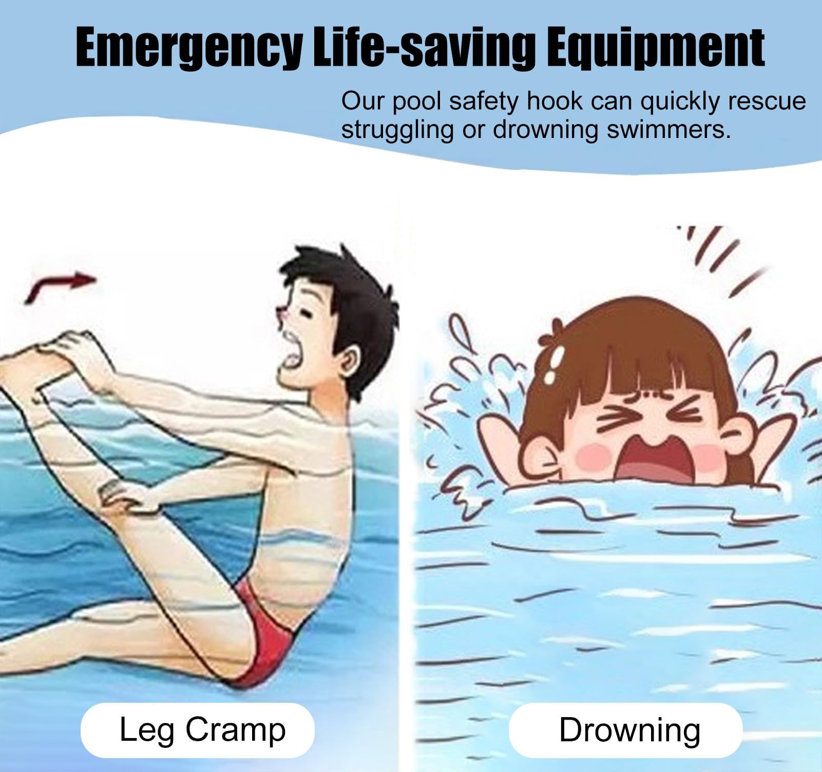 Gancio telescopico di sicurezza per piscina, strumento di salvataggio e salvataggio, manico antiscivolo, palo in fibra di vetro resistente per parchi acquatici, spiagge