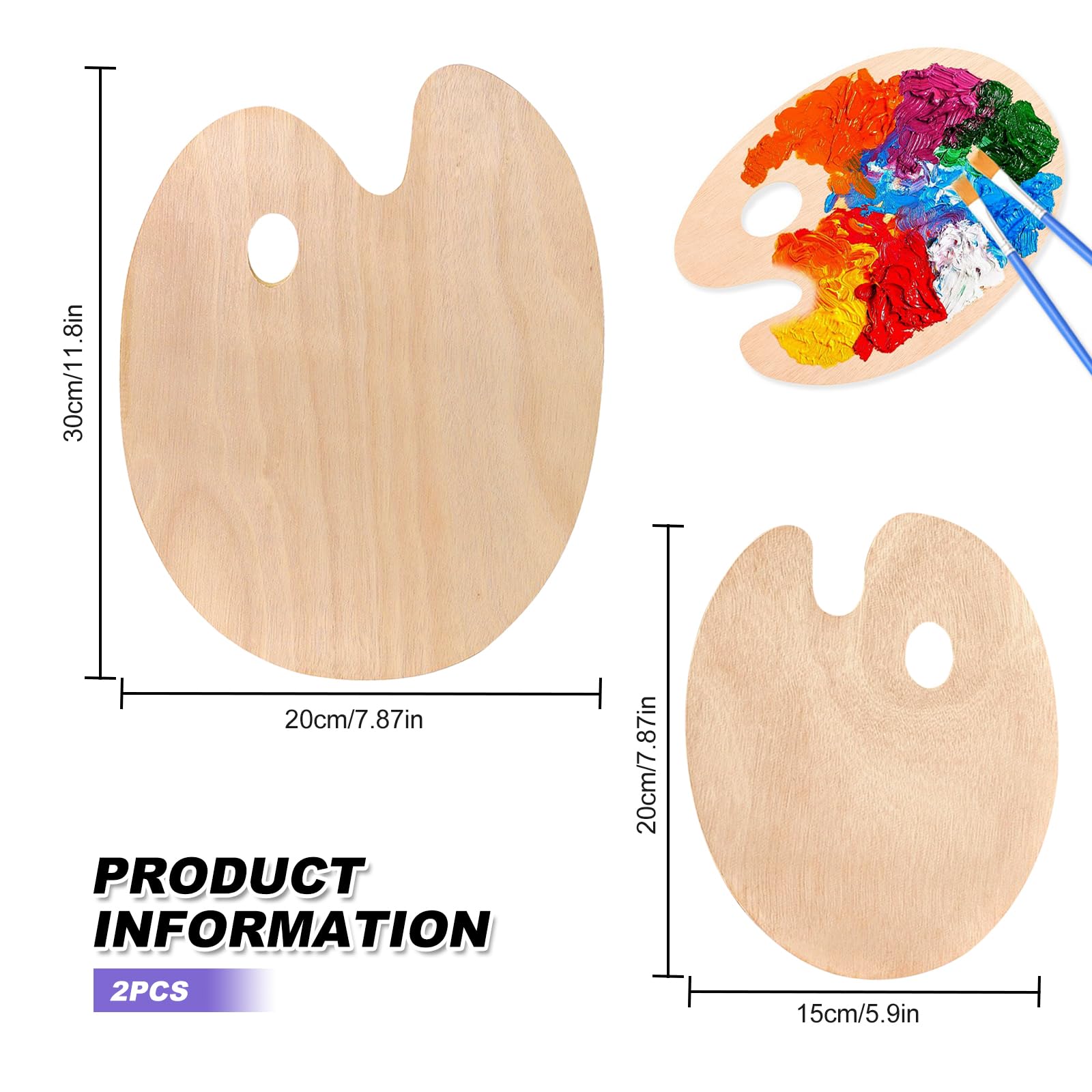 Tavolozza Legno Per Pittura 30x20cm - Per Acquerelli, Acrilici, Olio - Con Foro Pollice, Superficie Liscia - Foto 12