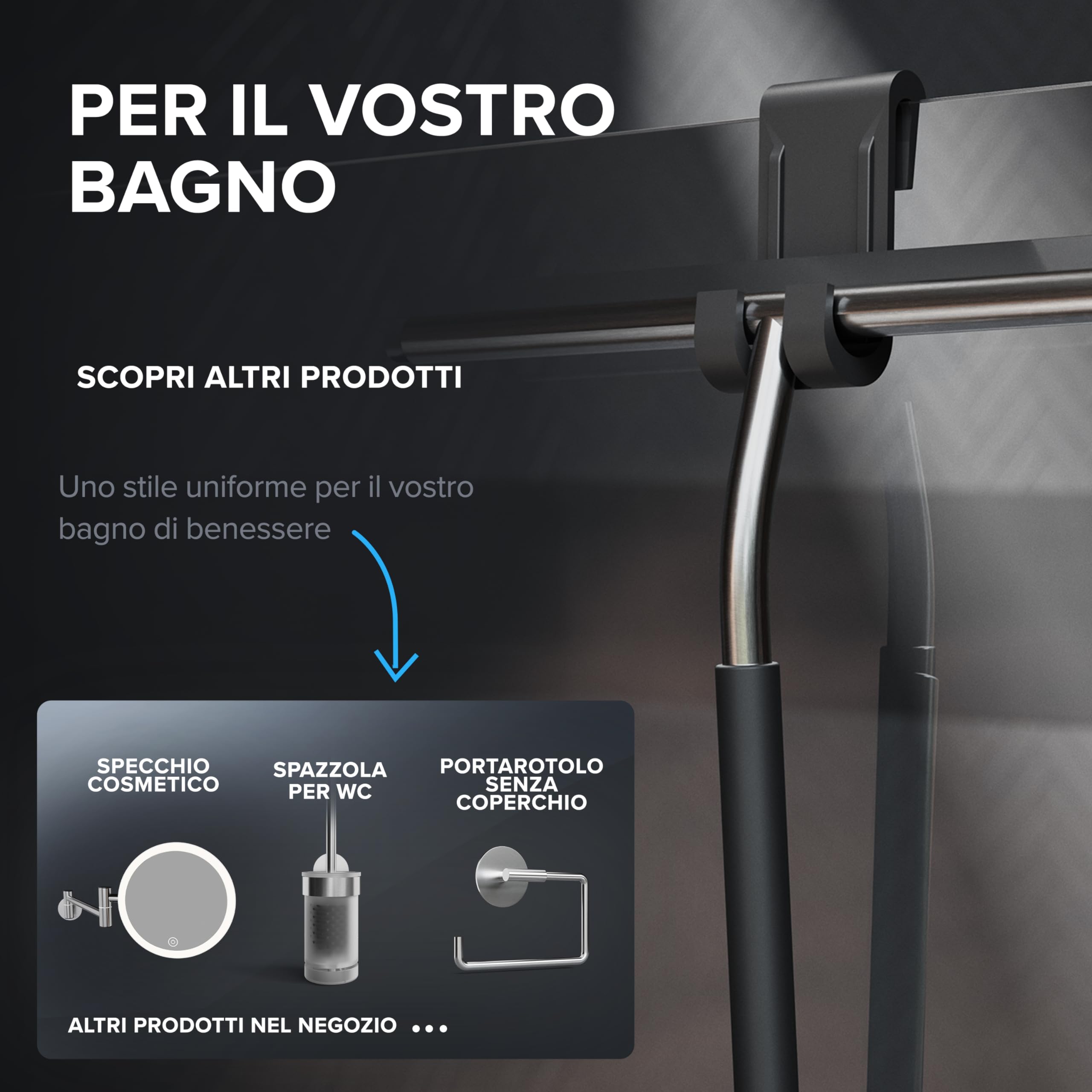 spatola per doccia ovimar Gedser | acciaio inox | nero | labbro spatola sostituibile | larghezza 26,4 cm | per la pulizia delle pareti della doccia o delle finestre - con supporto in gomma flessibile