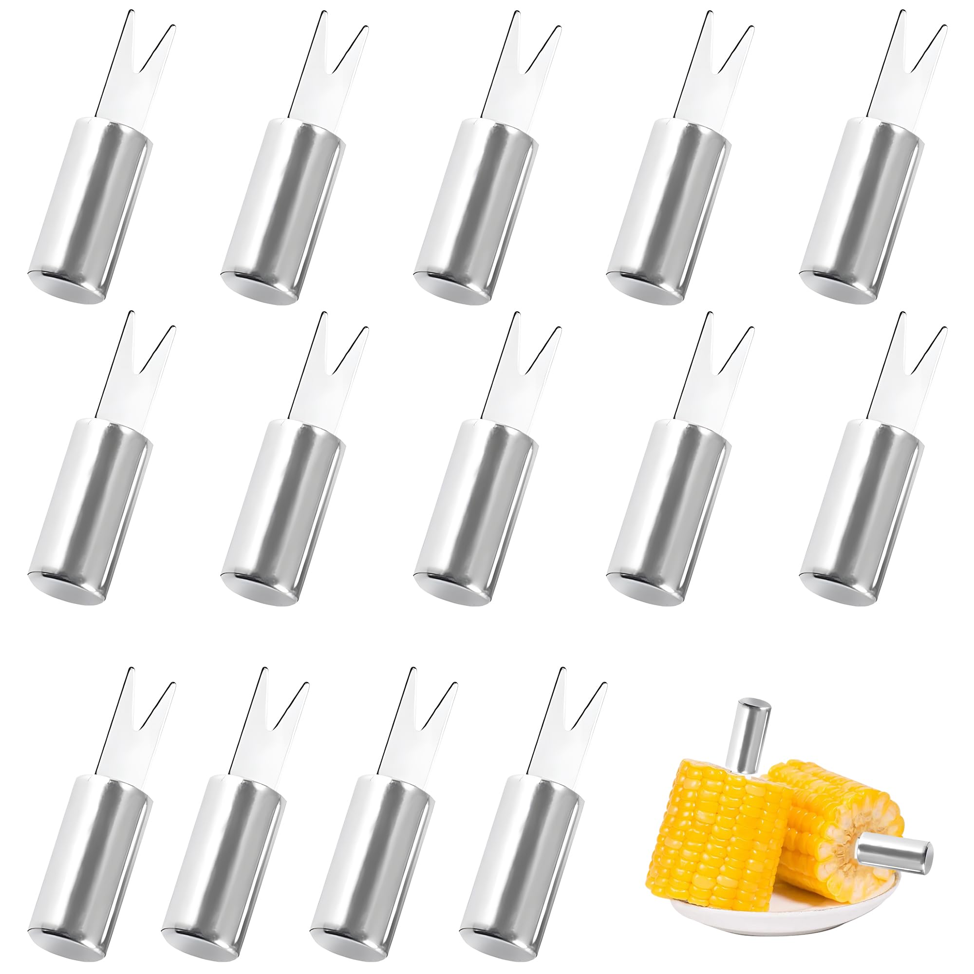 14PCS Stainless Steel BBQ Corn Forks,Mini Corn Skewers for Grilling, Camping, Picnics & Backyard Parties, Reusable & Dishwasher Safe Corn Holders for Family & Friends