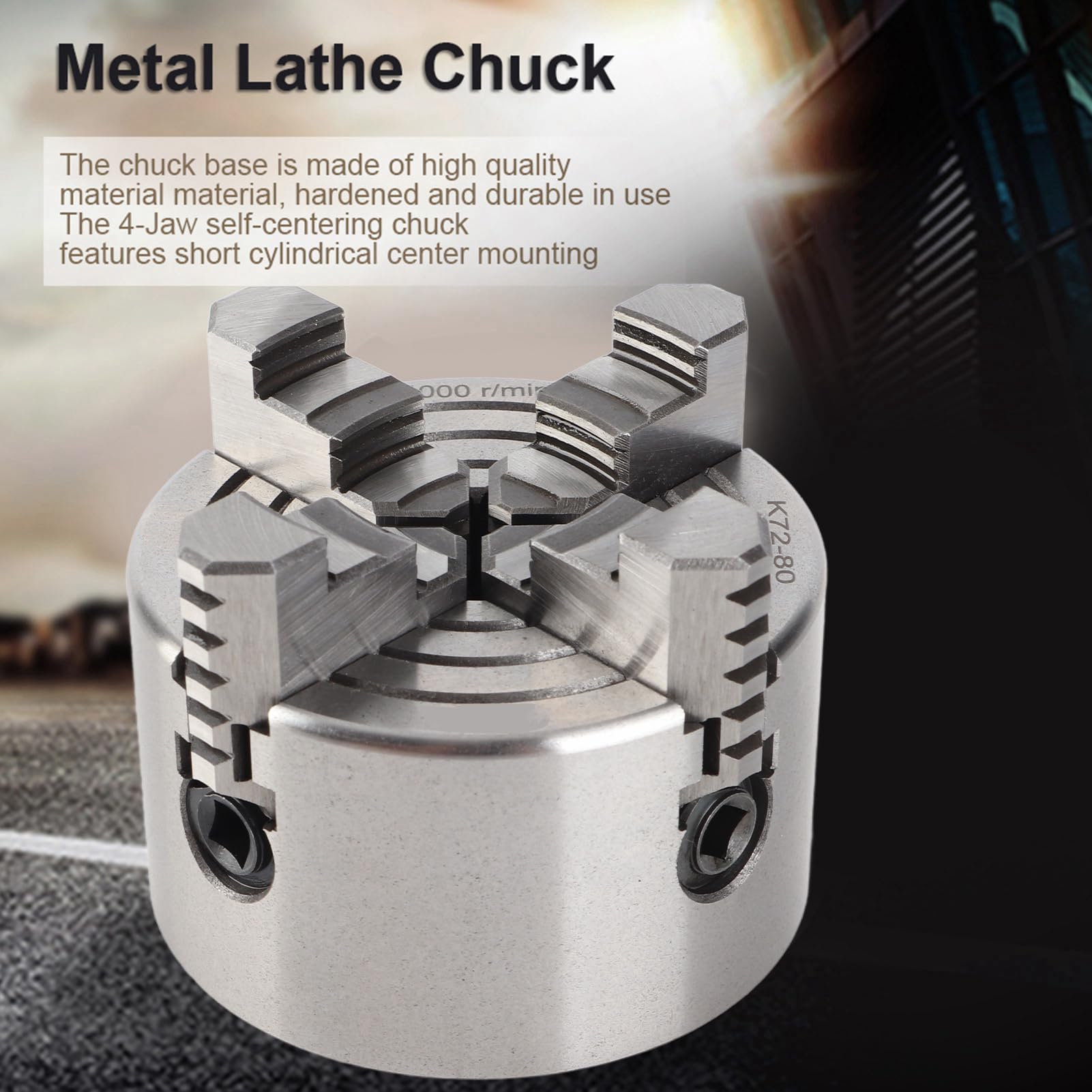 Fafeicy Plato de Torno de 4 Mordazas, Plato Independiente Reversible 80 Mm for Torno de Metal | Con portabrocas manual de 4000 r/min para torno, práctico y de uso preciso