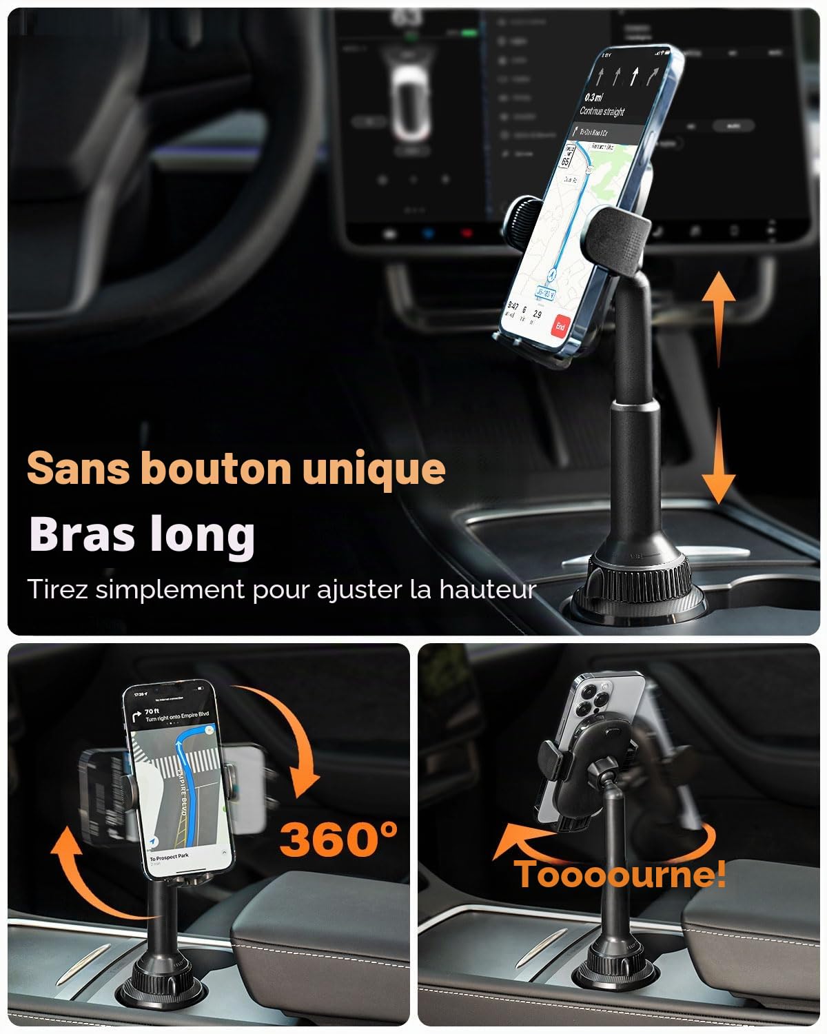 APPS2Car Support Telephone Voiture Porte Gobelet, Compatible avec Smartphone iPhone 13 12 11, Pro, XS, Max, XR, X Samsung Galaxy S10 Plus, S9, S8 Note 10
