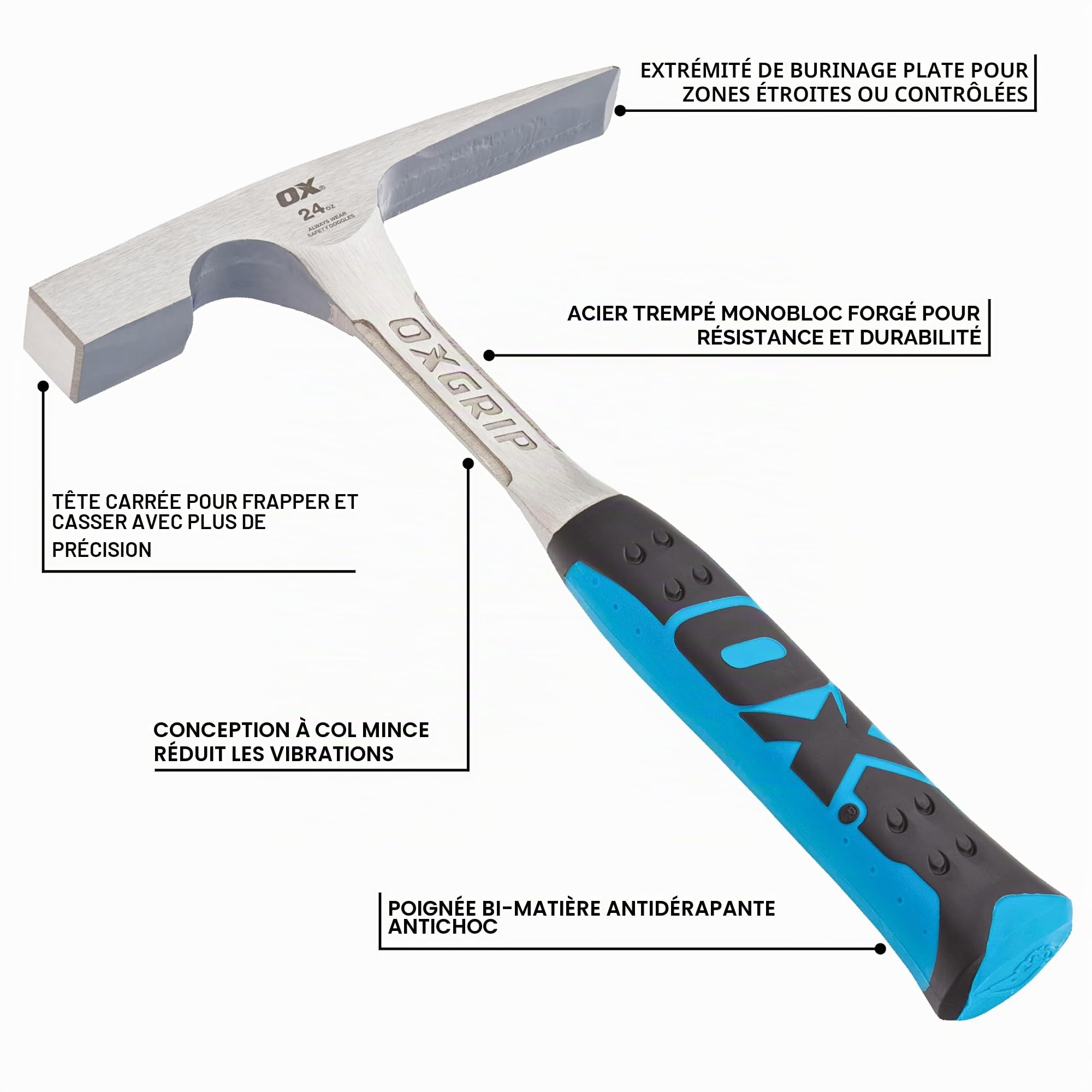 OX Tools P082424 Marteau Pro Brique-24 oz, Bleu, 24 oz
