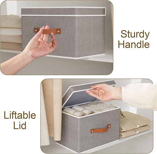 Miniatura 7 de YheenLf Fabric Storage Bins with Lids, Linen Foldable Storage Boxes, Closet Storage Organizer Containers with Handles, Storage Cube for Bedroom,