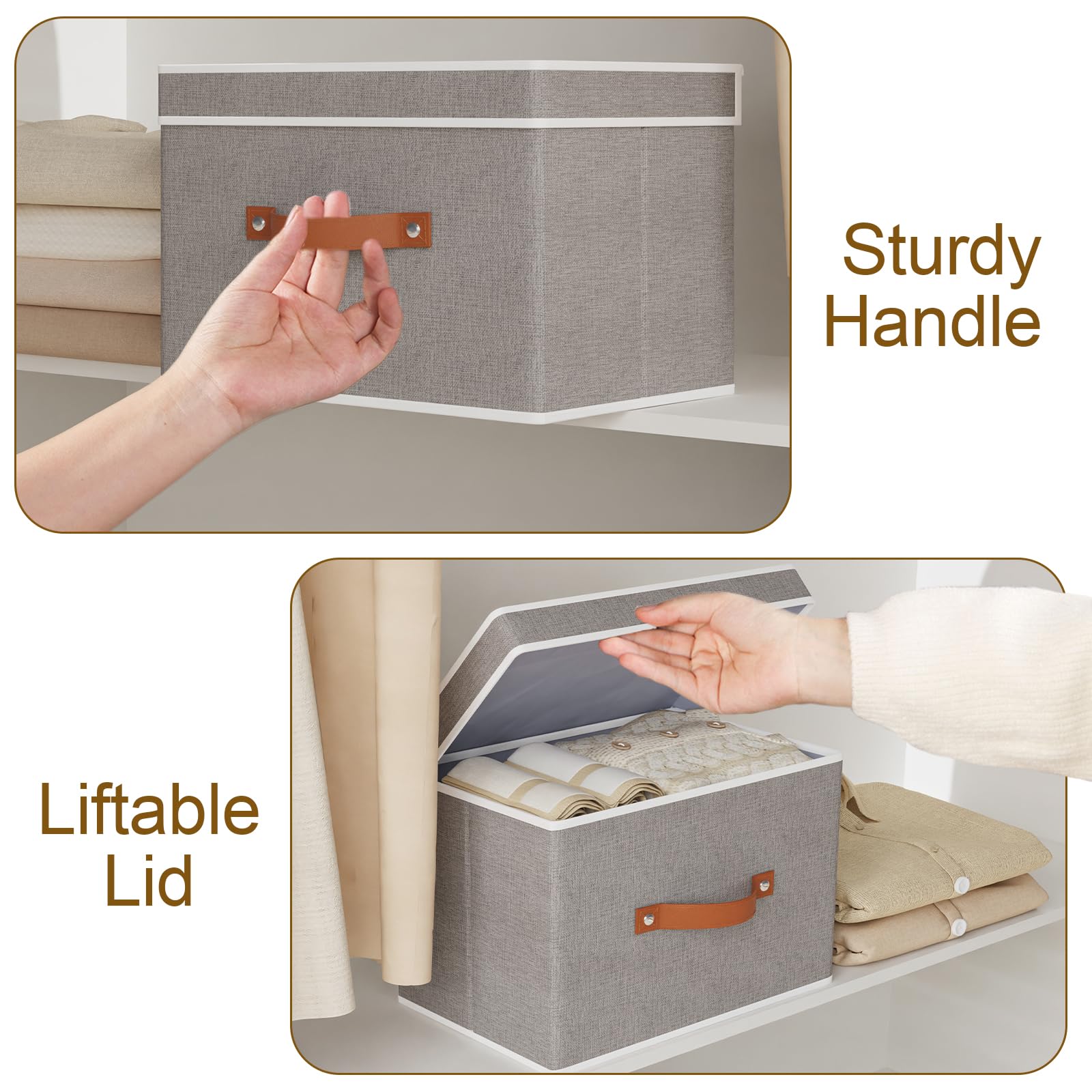 5 Stück Aufbewahrungsboxn, Aufbewahrungsbox mit Deckel, Faltbare Stoffbox Aufbewahrung für Wohnzimmer, Schlafzimmer, Kleiderschrank organizer, 38x25x25cm, Grau
