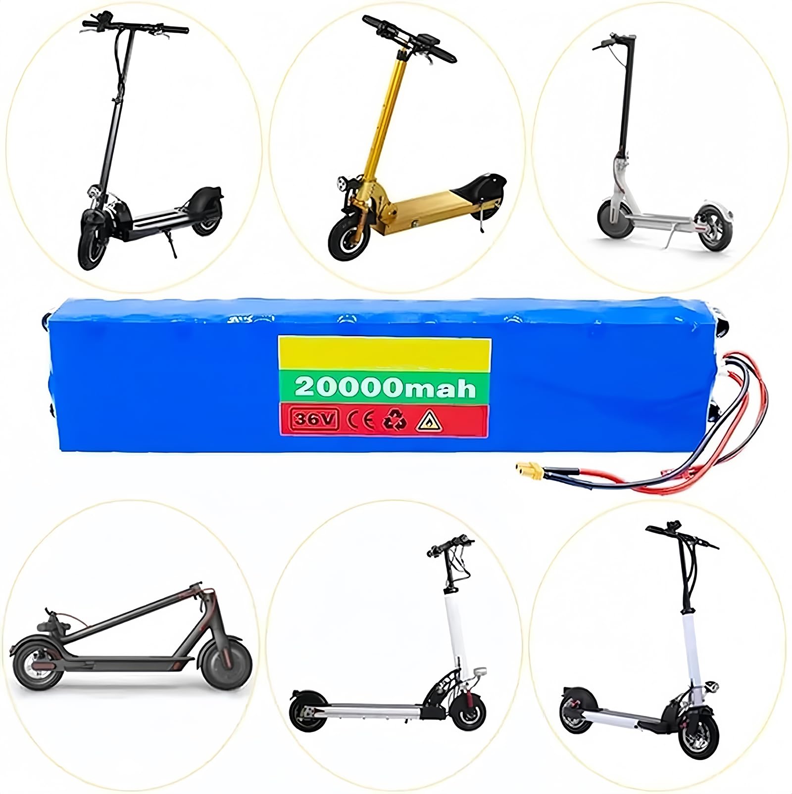 Batterie Lithium-ION 36 V 20 Ah pour vélo électrique, avec Charge Batterie Lithium étanche pour vélo électrique Scooter (36V 20Ah, XT60)