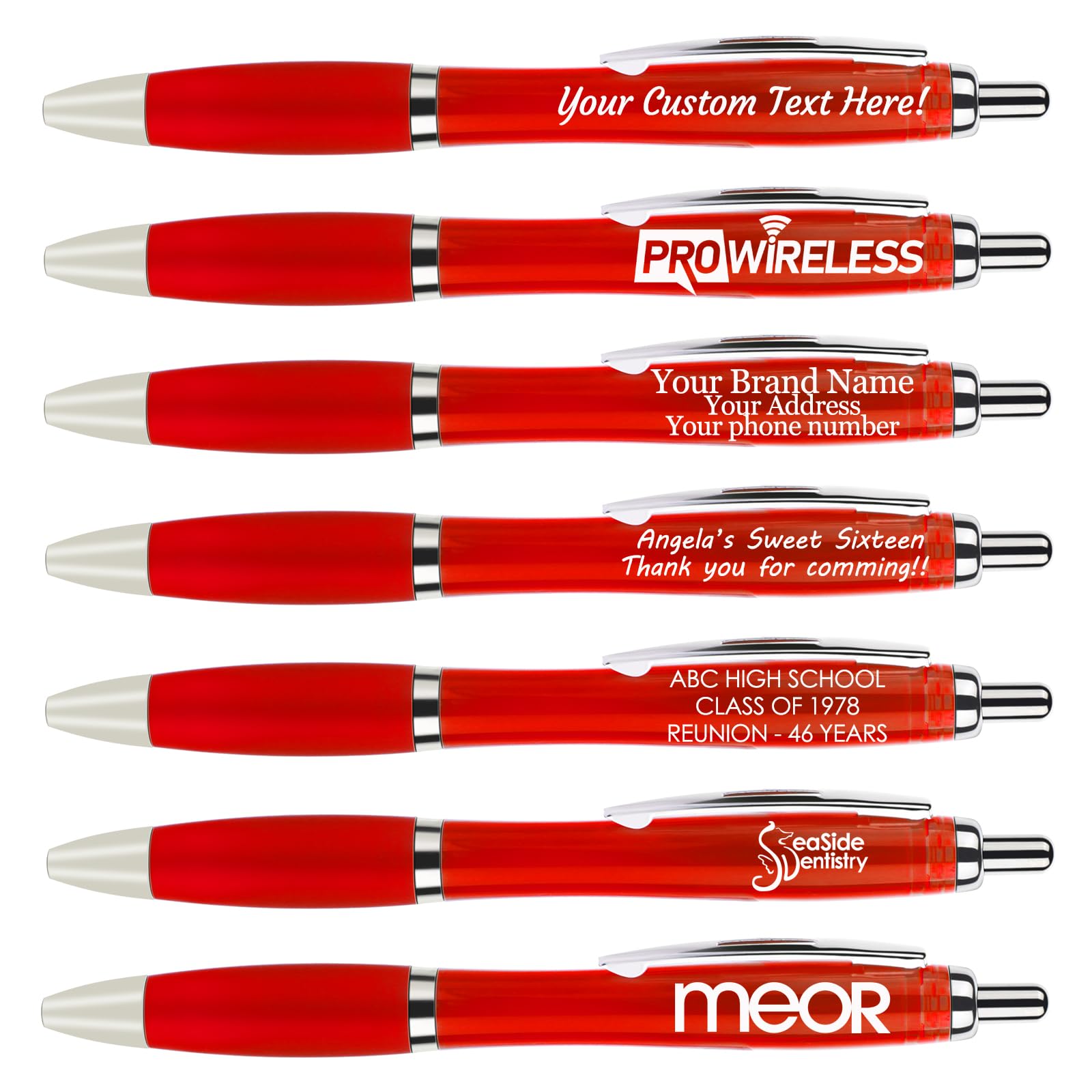 HISHER 100 Pack Personalized Pens With Your Custom Logo Message - Customizable Gifts In Bulk -Custom Advertising Message - Party Favors