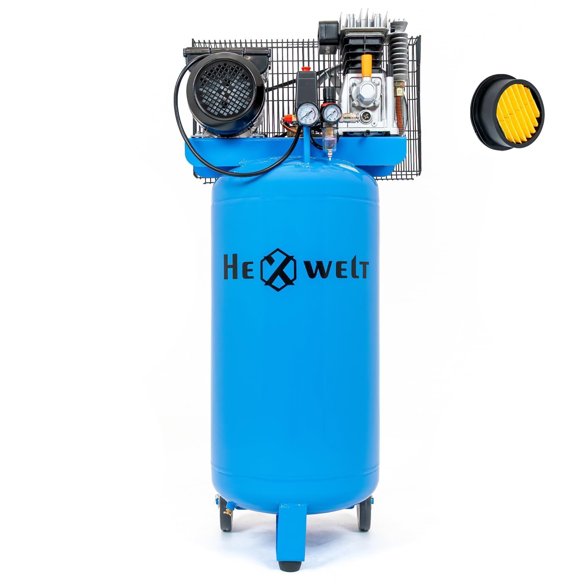 Compresor 100L, 8 Bar, 1800W/2200W/3300W, sin aceite/lubricado, 1/4", regulador, 2 salidas, manómetro, para taller, garaje, neumáticos y pintura (KP-100L)
