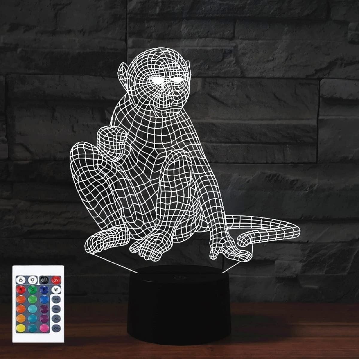 3D Cartoon Monkey Remote Control 16 Color Night Lights Illusion LED Table Bedside Lamp Bedroom Desk Decor Birthday Gifts Toy for Kids