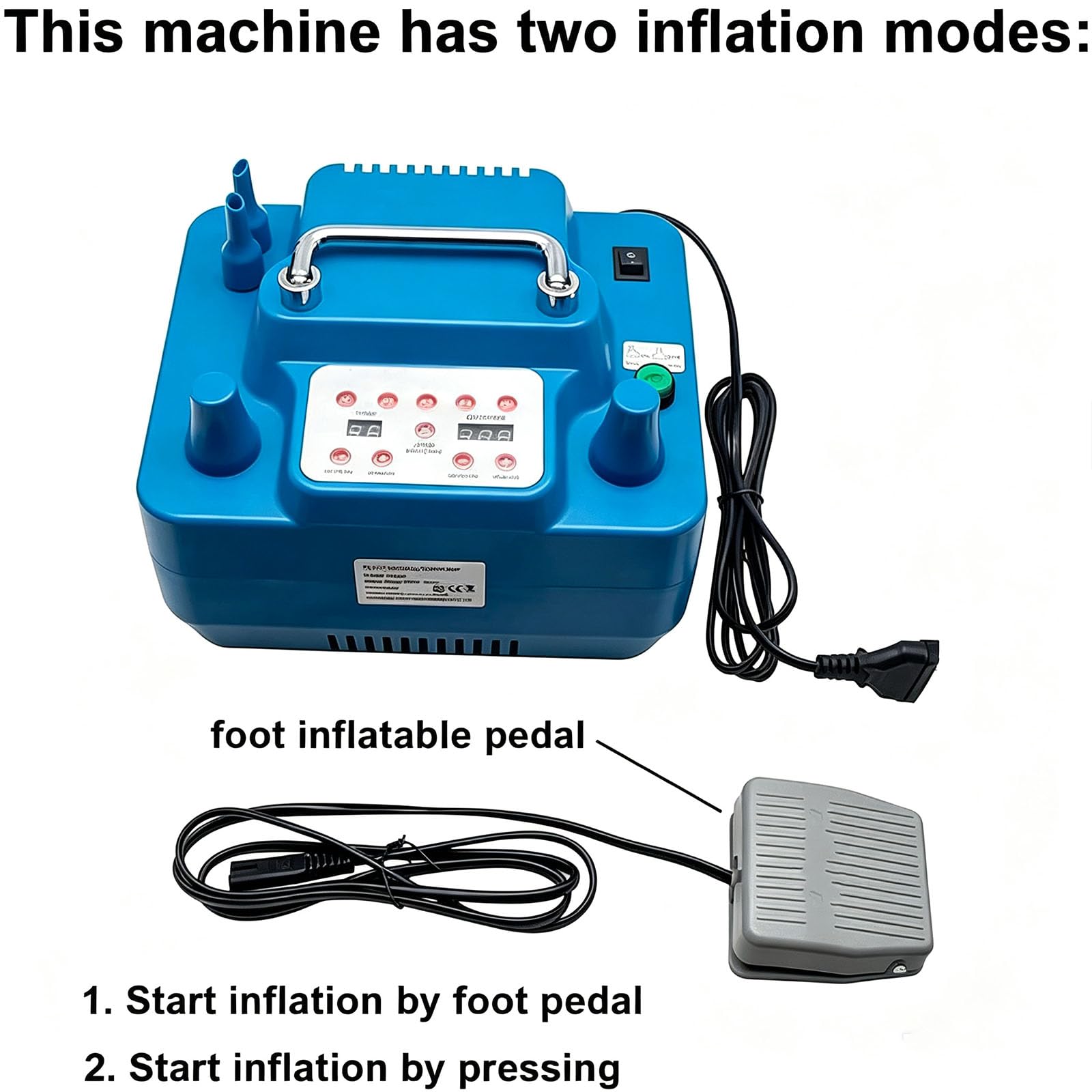 Bomba Eléctrica para Globos, Bomba De Aire Eléctrica con 2 Boquillas, Temporizador Y Control De Pedal, Inflado Rápido, Tiempo Ajustable, para Uso Comercial, Fiestas De Cumpleaños Y Bodas.