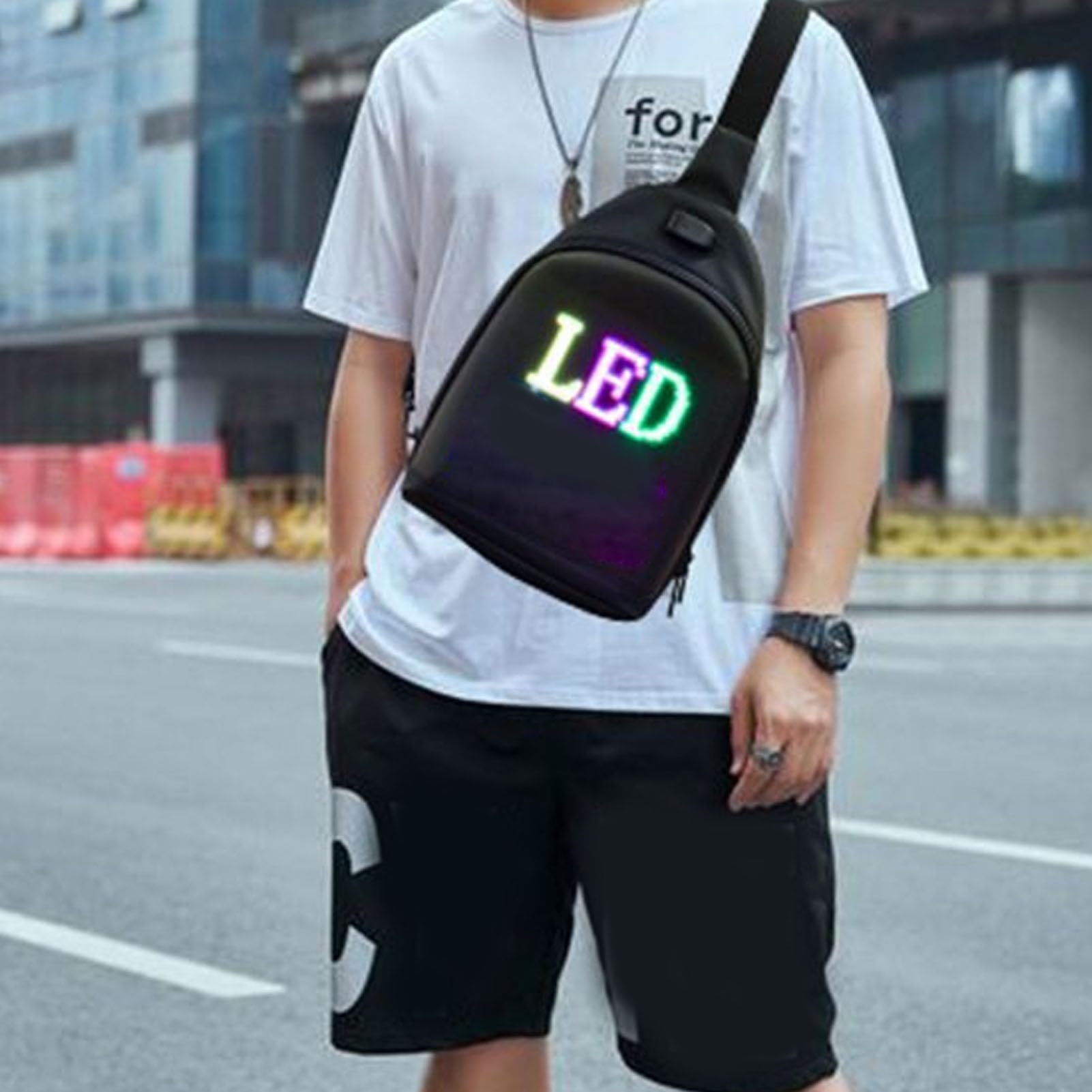 Bewinner Tasche mit LED -Display - Fahrradwegstack, Programmierbares Full -Farb -Bildschirm -Display LED -Schlingbeutel, LED -Rucksack, LED -Schlinge -Rucksack, Männer Frauen Im Freien
