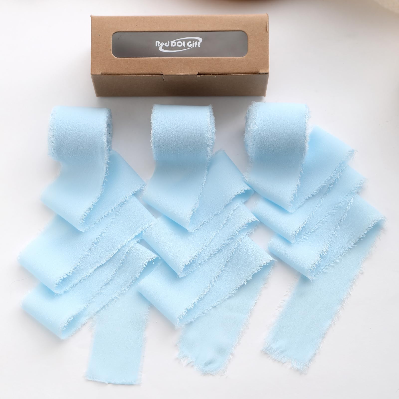 Red Dot Gift® Pack of 3 Chiffon Ribbons 1.5″ X 7Yd Wrapping Ribbon Set For Gift Wrapping, Wedding Decor, Wedding Invitations, Bouquet Wrap, Flower Bouquet (Light Blue, 3 Pcs Pack)