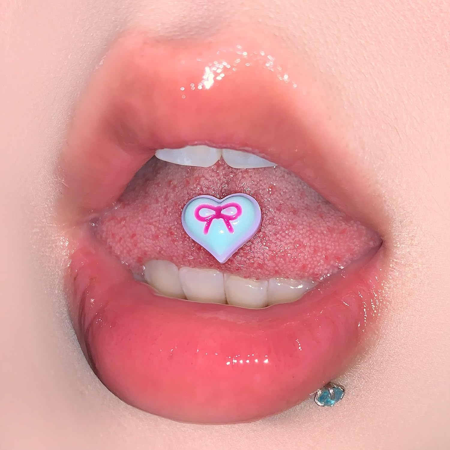 14G Acrylic Bowknot Heart Tongue Rings for Women 316L Surgical Steel Tongue Piercing Barbells Cute Body Piercing Jewelry - Image 3