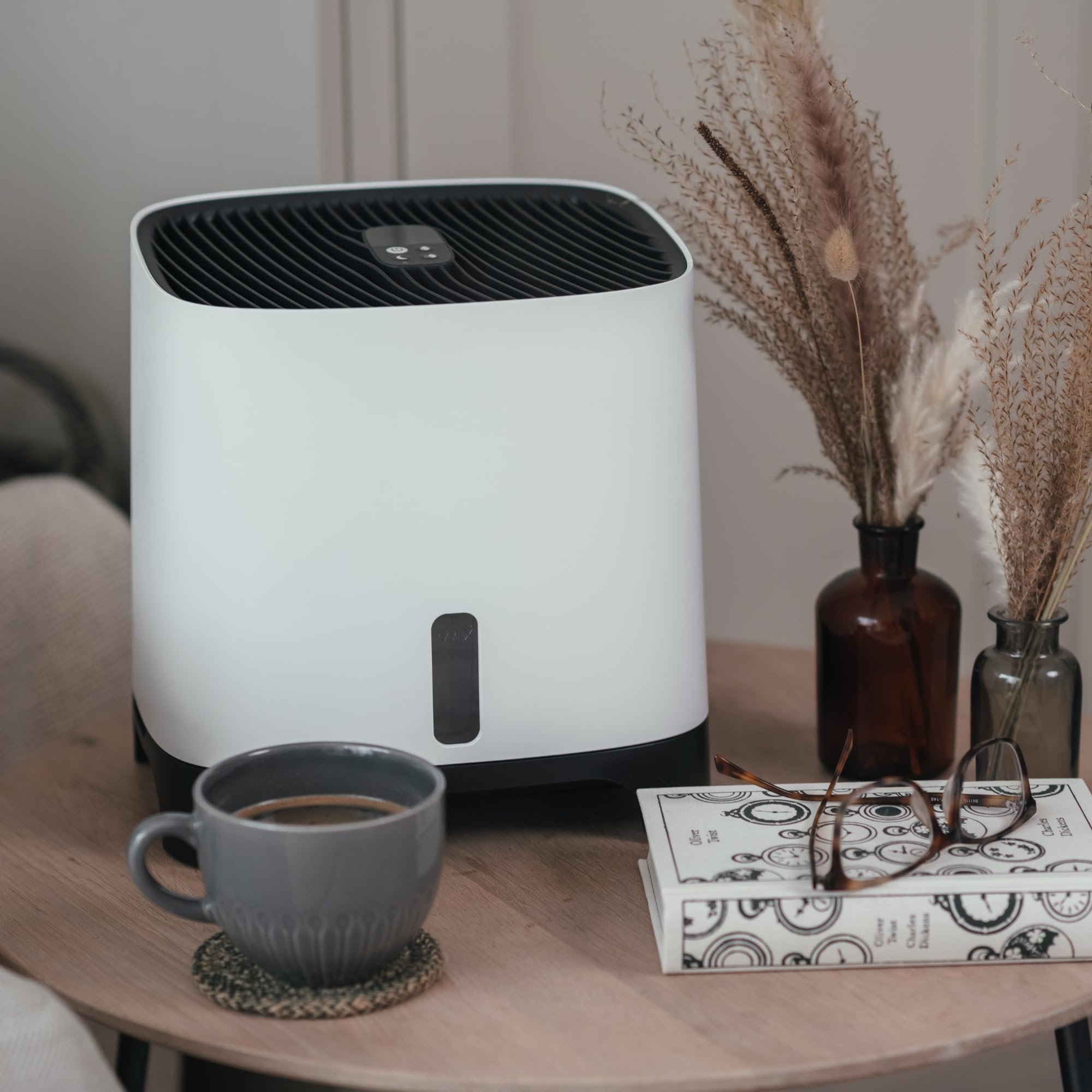 Meaco Armin Humidificador evaporativo de 300 ml, para habitaciones de hasta 44 m², depósito de 2,4 l, adecuado para agua blanda y dura, aire puro y óptimo humidificado, sin residuos blancos