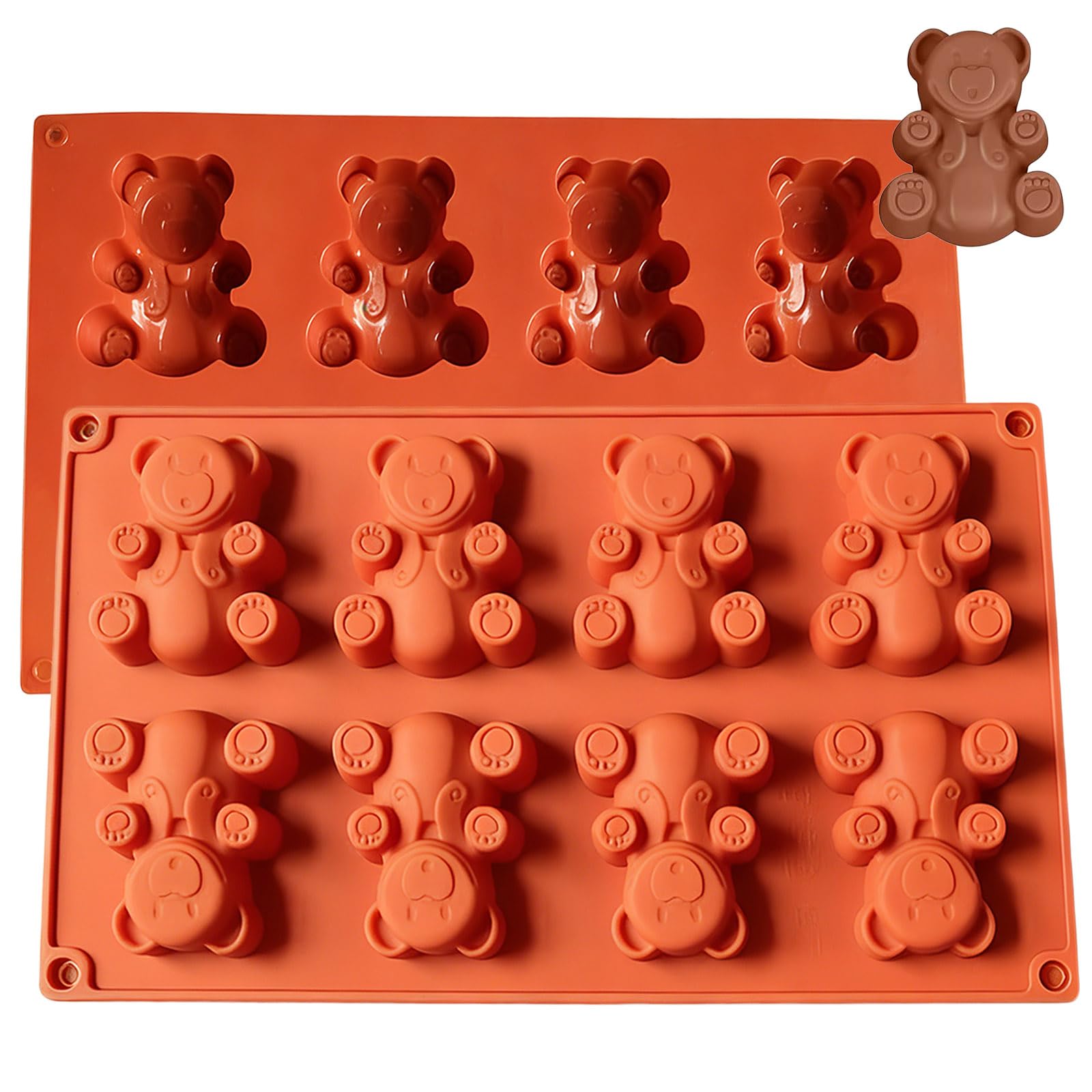Honicemar 8 Cavities Bear Shape Silicone Mould, Baking DIY Tools Cake Mold, Set of 2 Pieces Non Stick Molds for Muffin Chocolates Jelly Candy Cookie Soap, etc