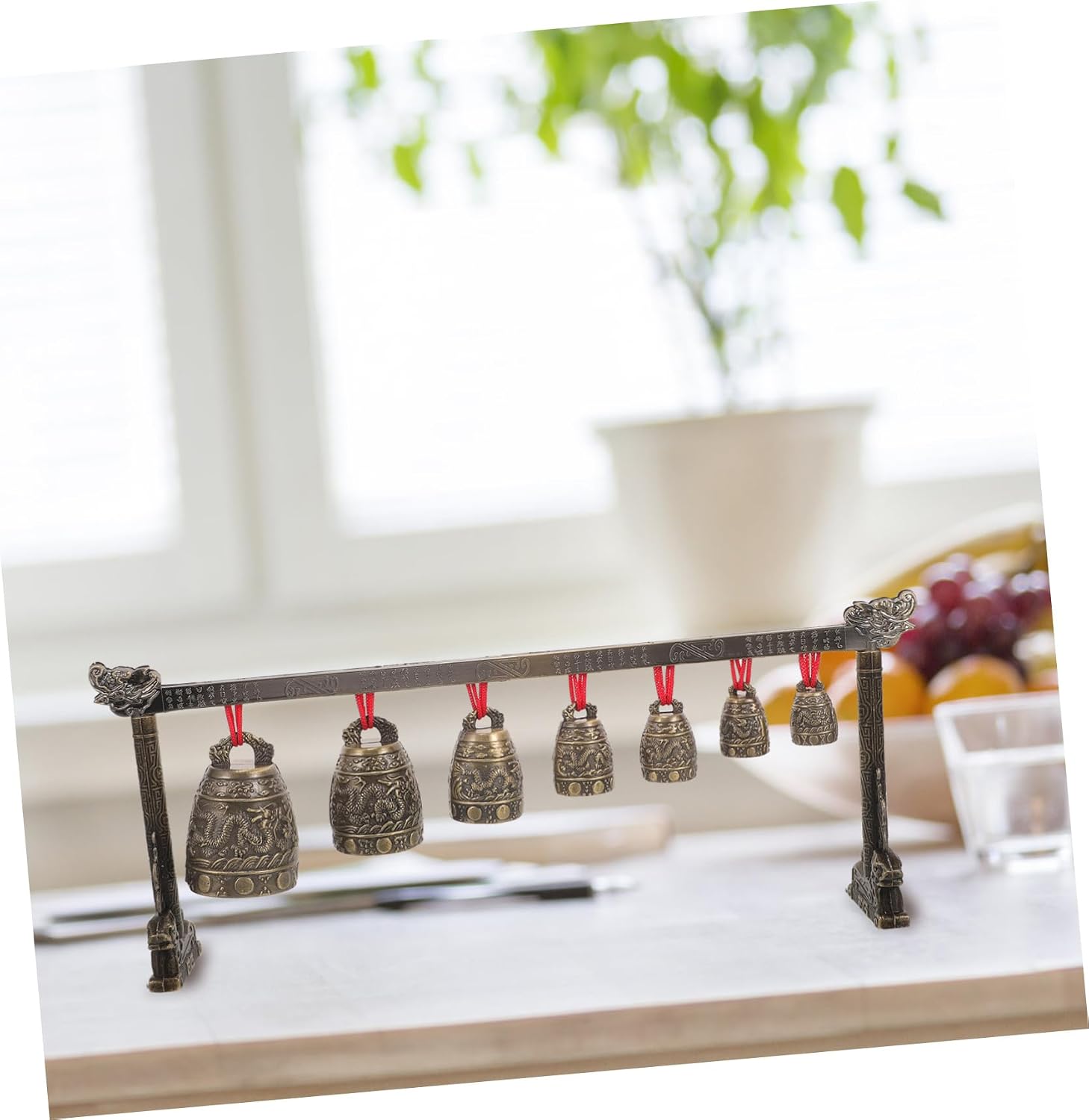 Toyvian Chinese Antique Chime Craft Bell Instrument Traditional Seven-tone Percussion Bells for Meditation and Office Decoration Vintage Musical Instrument Melodious Sound