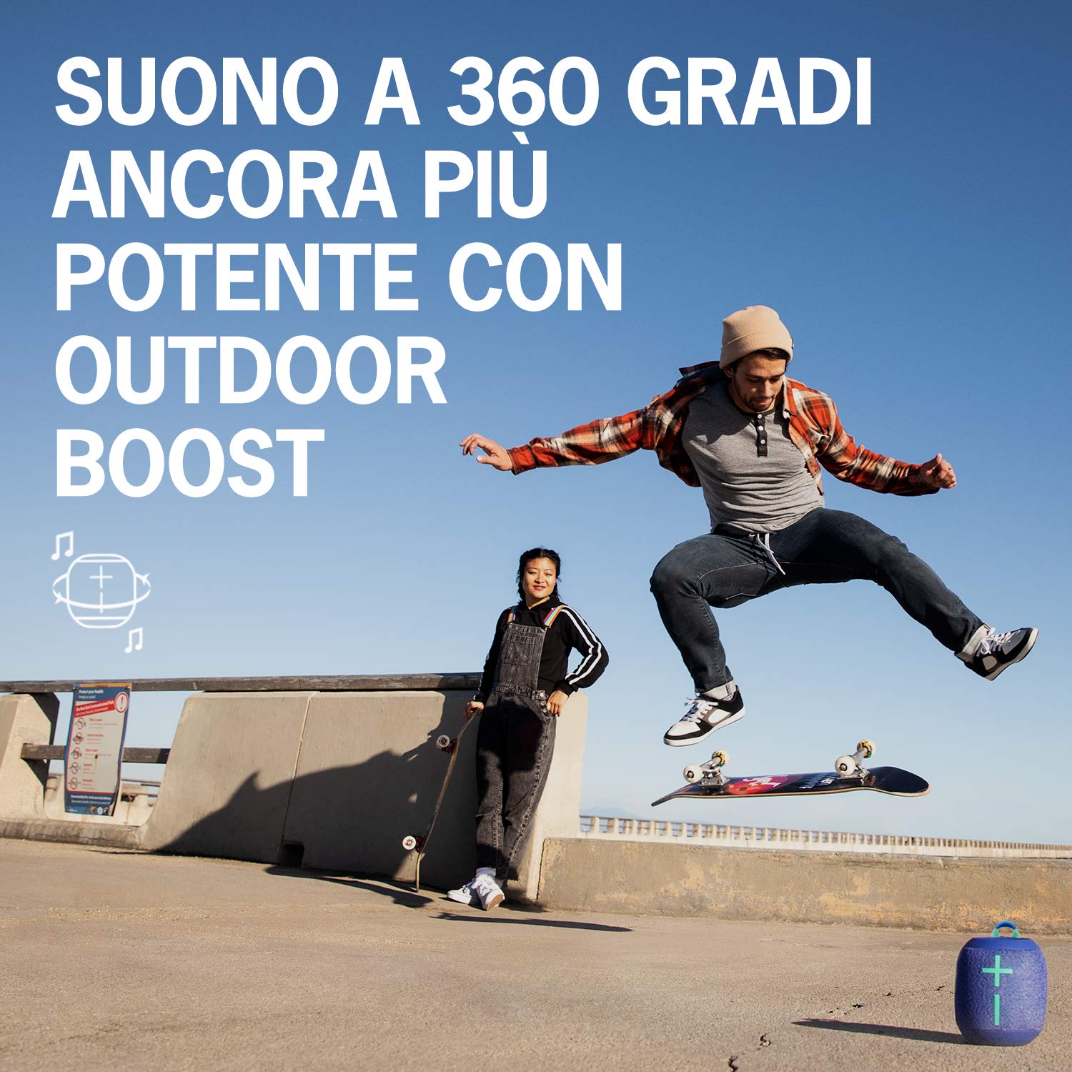 Ultimate Ears Wonderboom 2 Altoparlanti Bluetooth Wireless Portatili, Suono 360°, Bassi Potenti, Outdoor Boost, Impermeabile, Accoppia 2 Speaker per True Stereo, Batteria 13 ore, Blu