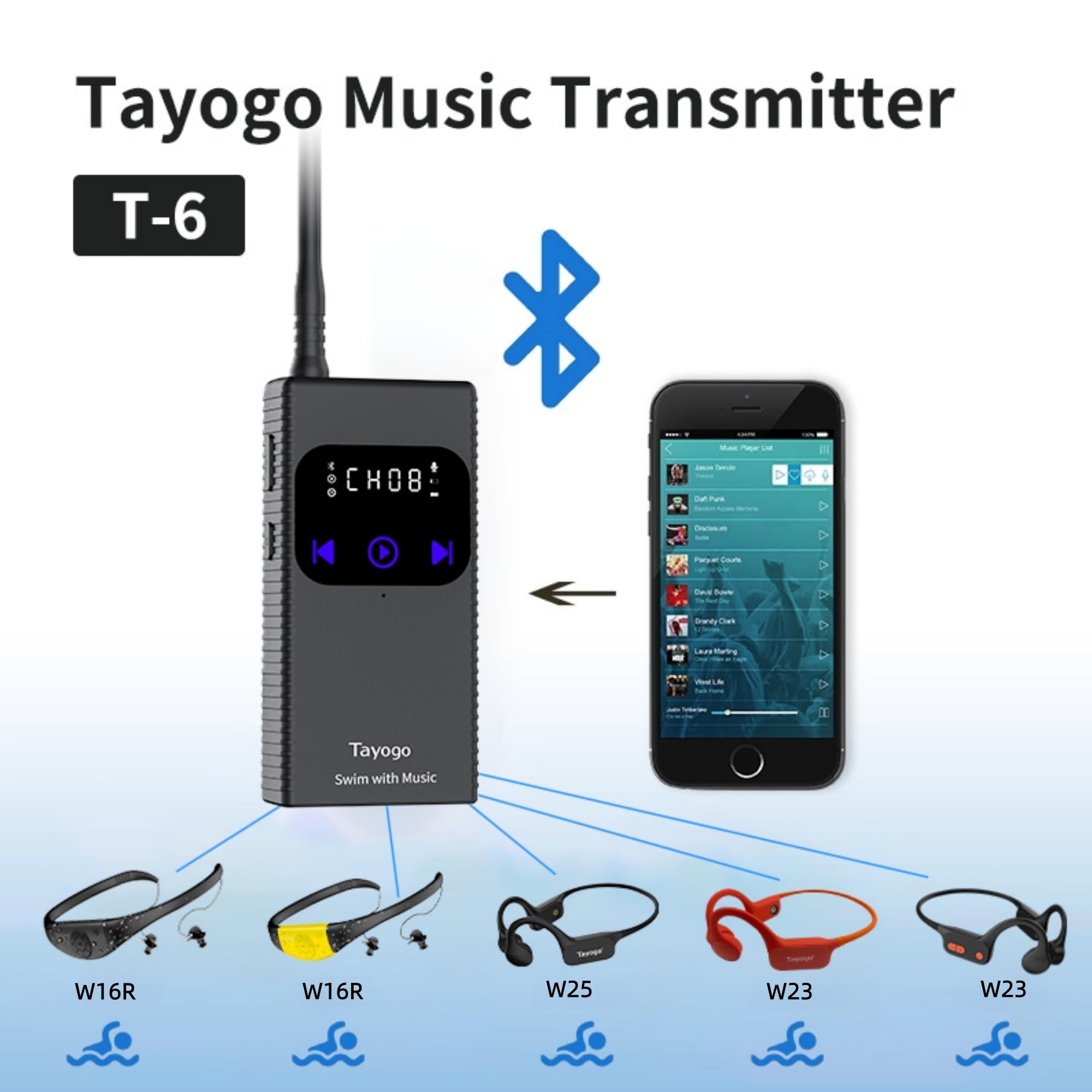 Tayogo Trasmettitore musicale wireless e comunicatore per allenatore di nuoto per nuoto e allenamento!
