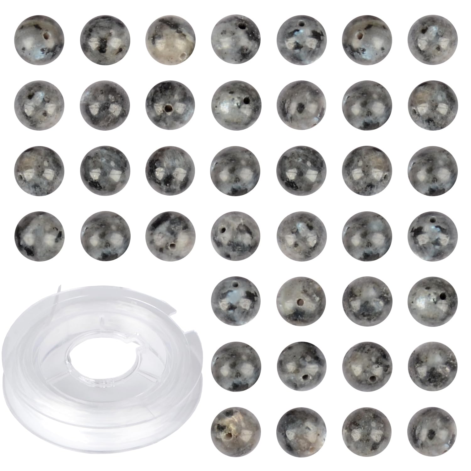 CMBYN Natural Stone Genuine Stones DIY Black Larvikite Round Beads 8mm 100pcs Beading Loose Gemstone Hole Size 1mm Charm Smooth Beads for Bracelets