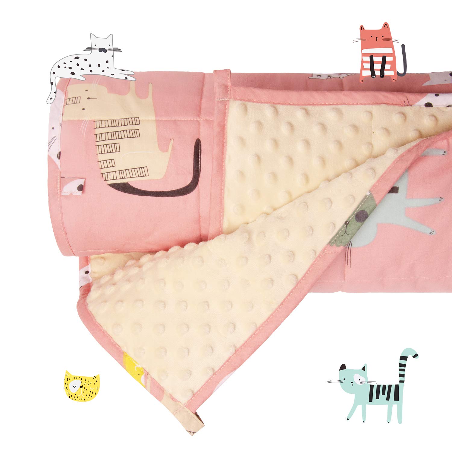 SivioWeighted Blanket,Cotton and Minky Fleece Throw Blanket with Beads, Reversible Heavy Blanket, 7lbs 41x60 Inch, Pink Cat