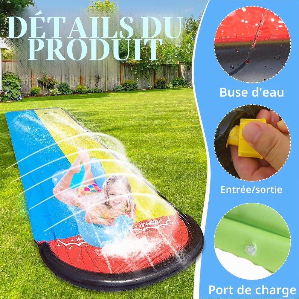 Double piste d'eau, 600 cm, avec 2 planches gonflables, toboggan aquatique de jardin double avec arroseur pour enfants et adultes, toboggan aquatique pour l'extérieur, jouet aquatique d'été