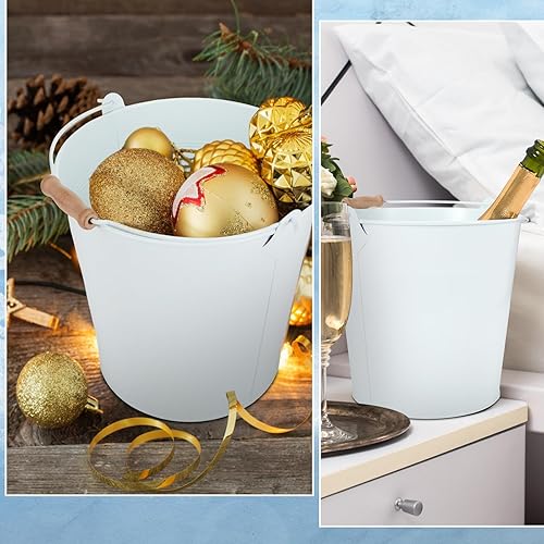 Miniatura 10 de Didaey 12 cubos grandes de metal galvanizado con asa, cubos redondos de acero inoxidable resistentes de 10 pulgadas para fiestas, bodas,