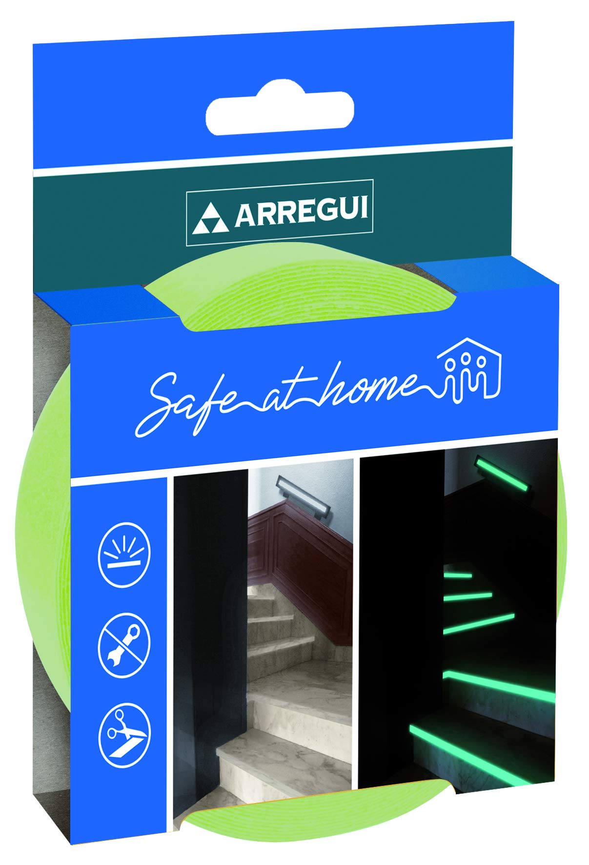 ARREGUI Non-Slip Light Tape, Self Adhesive Tape, Glow in The Dark, Luminous Tape, Safety Tape Luminous, Green Light, 5 m x 40 mm