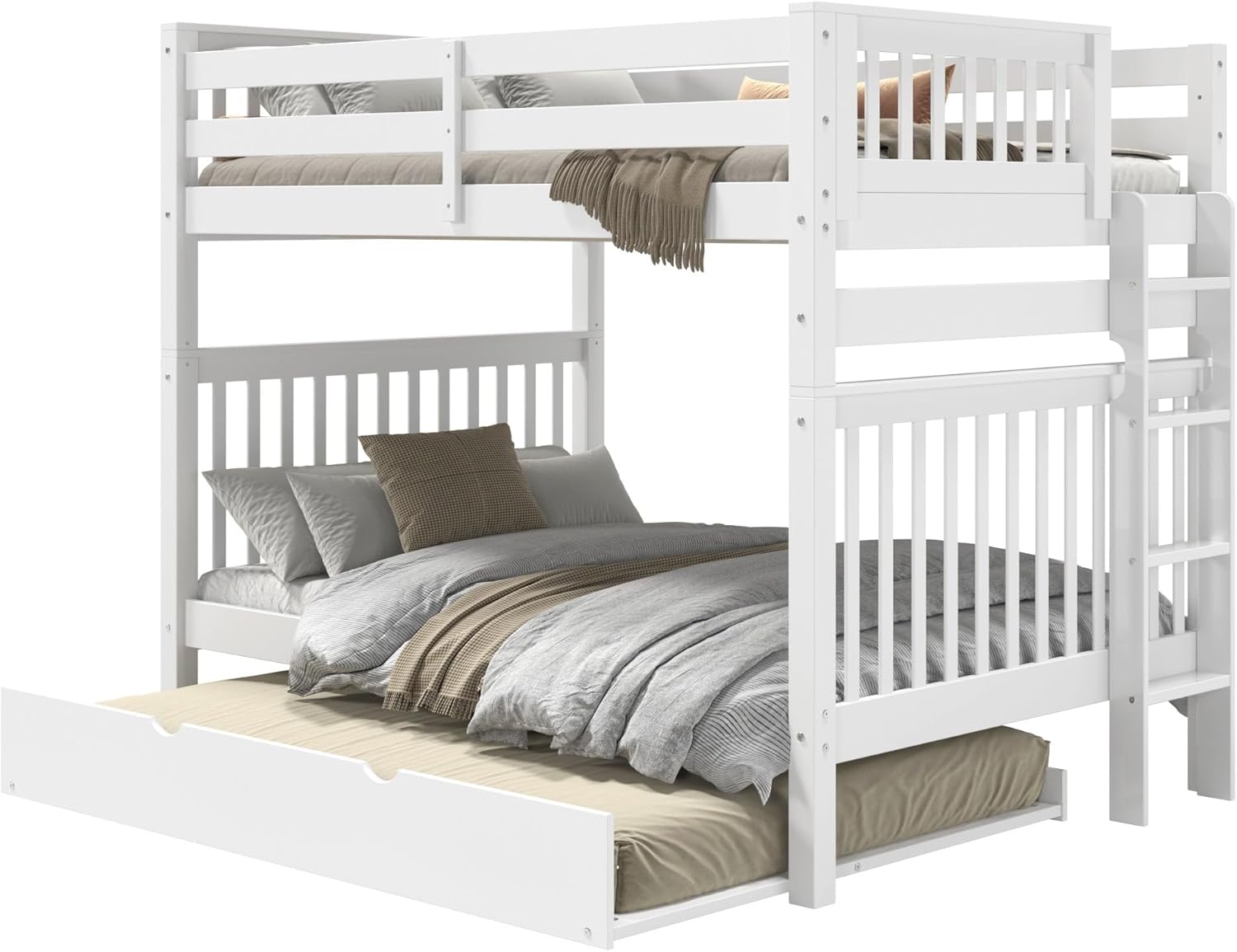 Bedz King Bunk Beds Full Over Full Mission Style (White, Full Over Full Full Trundle)